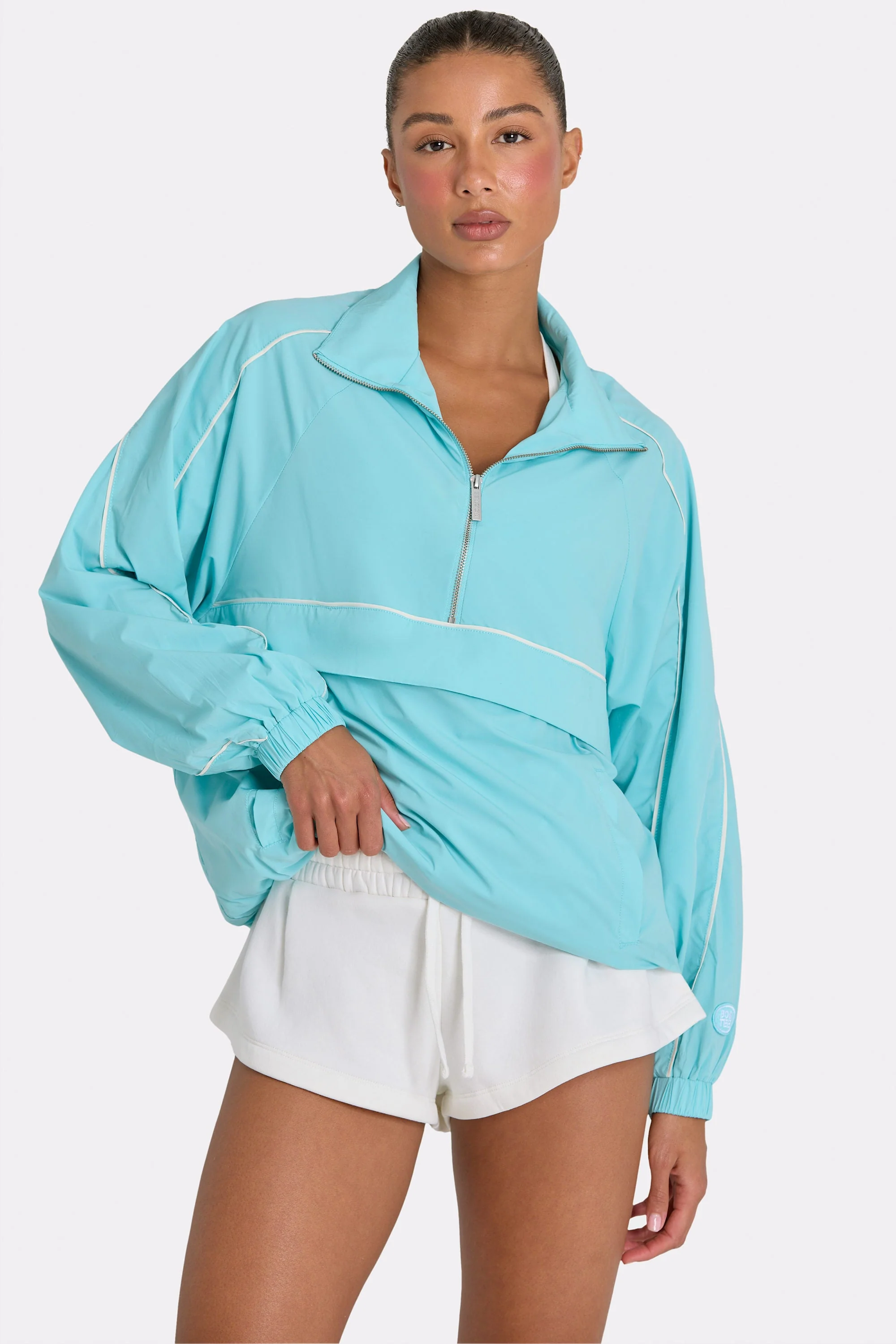Sustainable Oversized Track Jacket in Aqua Quality