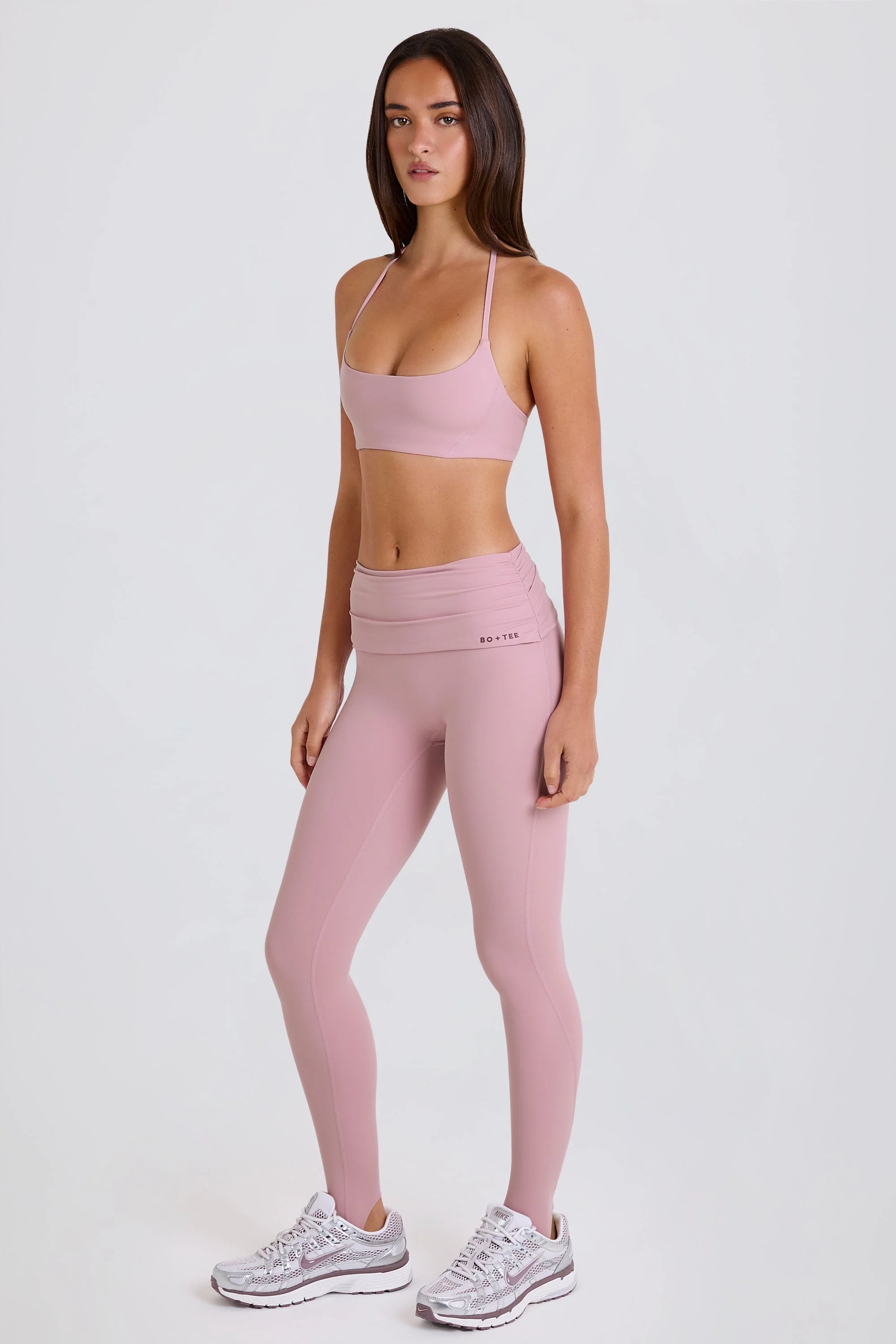 Natural Foldover Mid-Rise Stirrup Leggings in Mauve Green