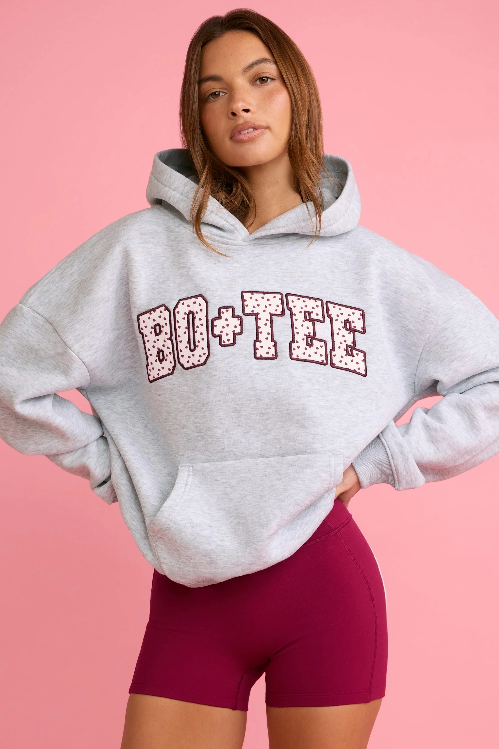 Convenient Oversized Applique Hoodie in Grey Soft