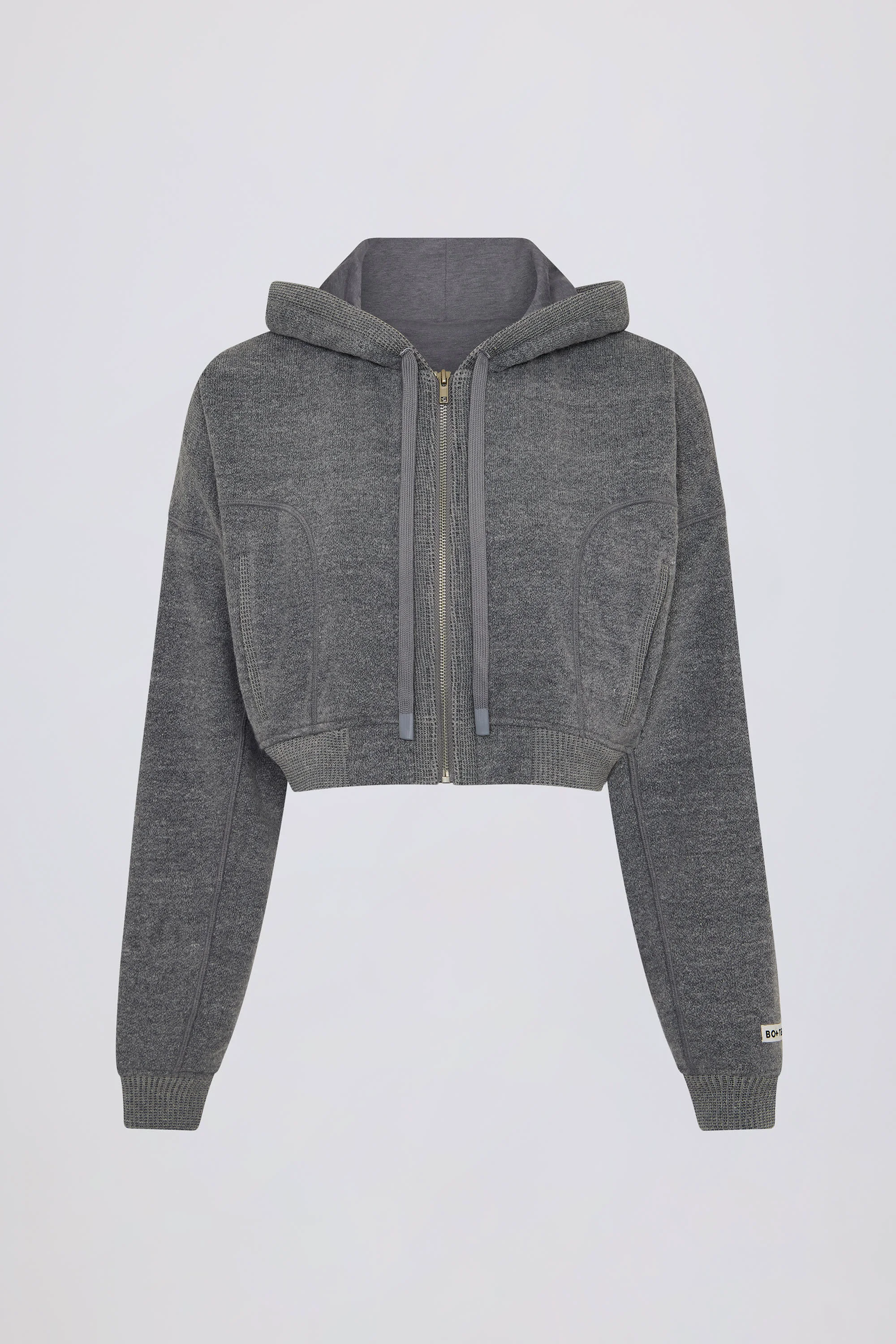 Eco-Friendly Terry Cotton Zip-Up Cropped Hoodie in Dark Grey Elegant