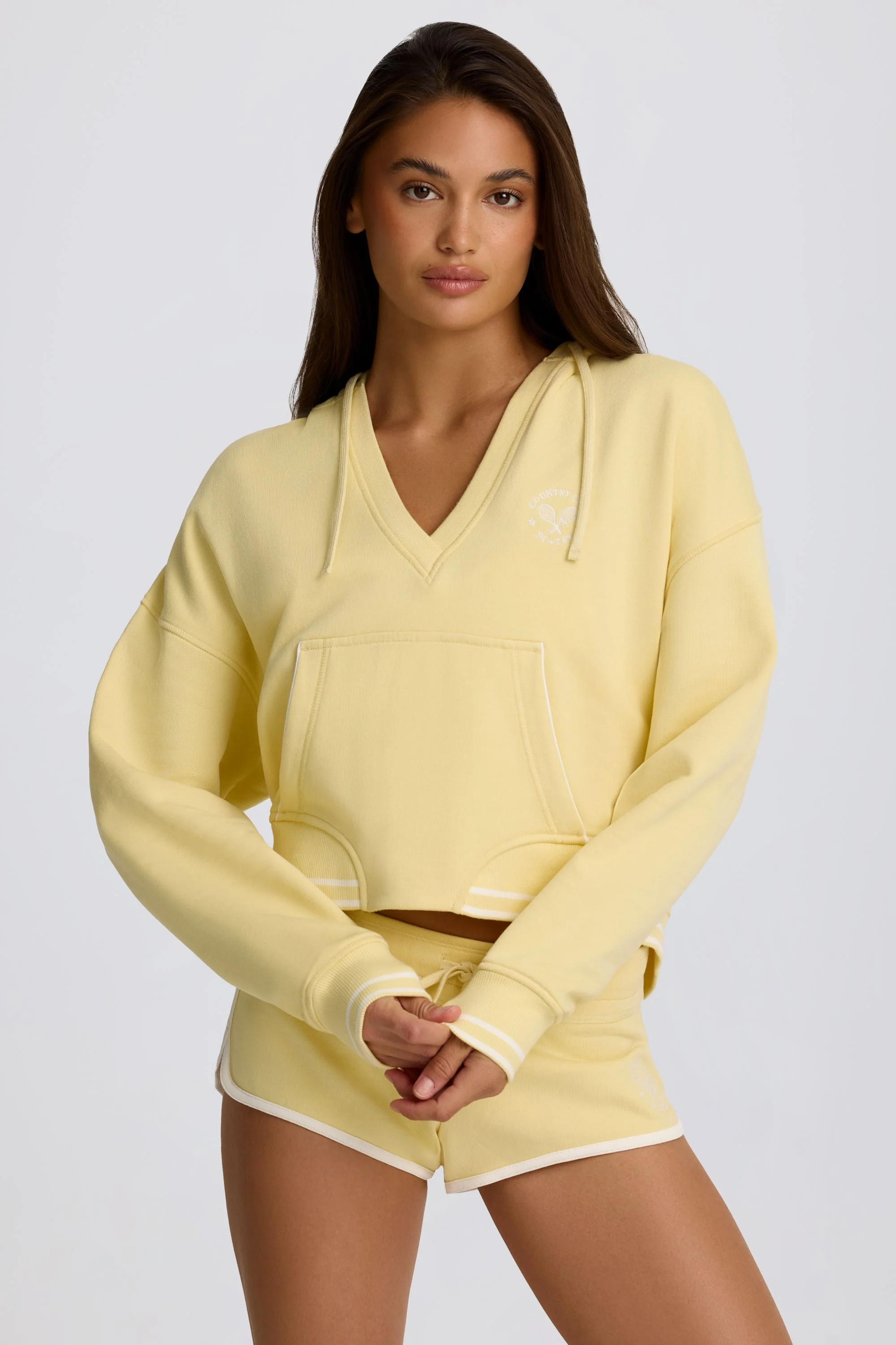 Lightweight Cotton Jersey V-Neck Hoodie in Lemon Original