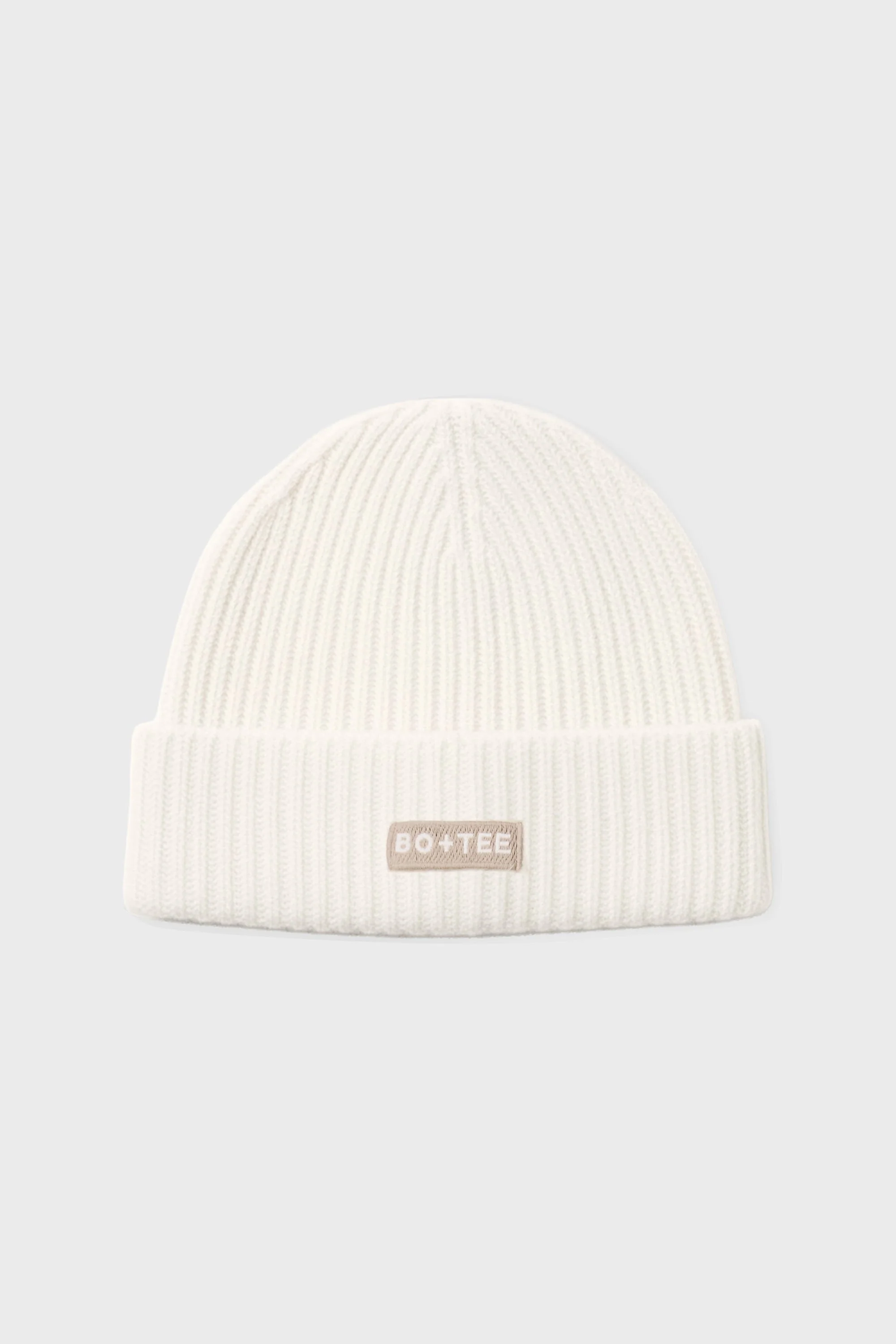 Sustainable Ribbed Knit Beanie Hat in Ivory High-Performance