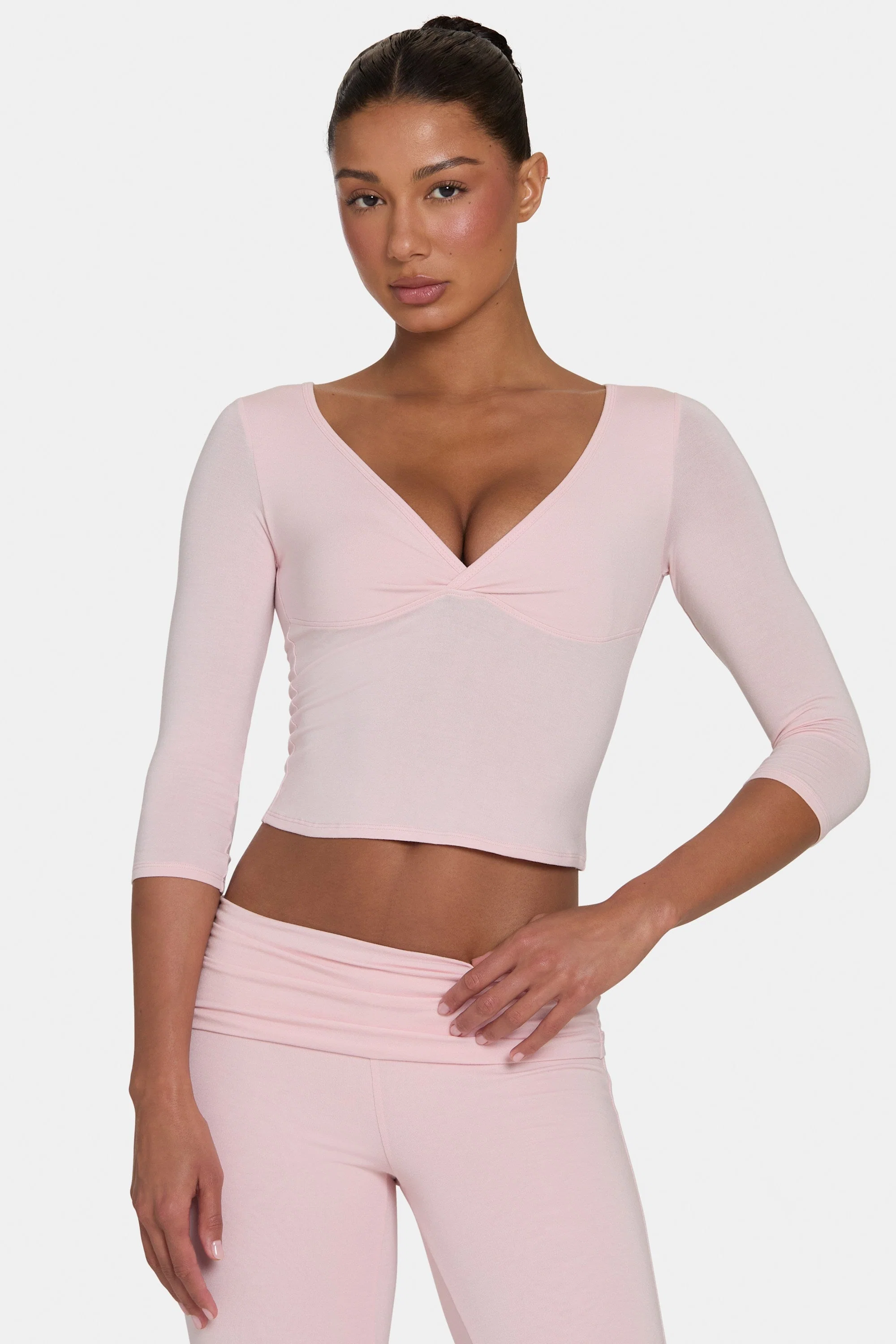 Breathable ButterCloud™ 3 4 Sleeve Top in Blush Efficient