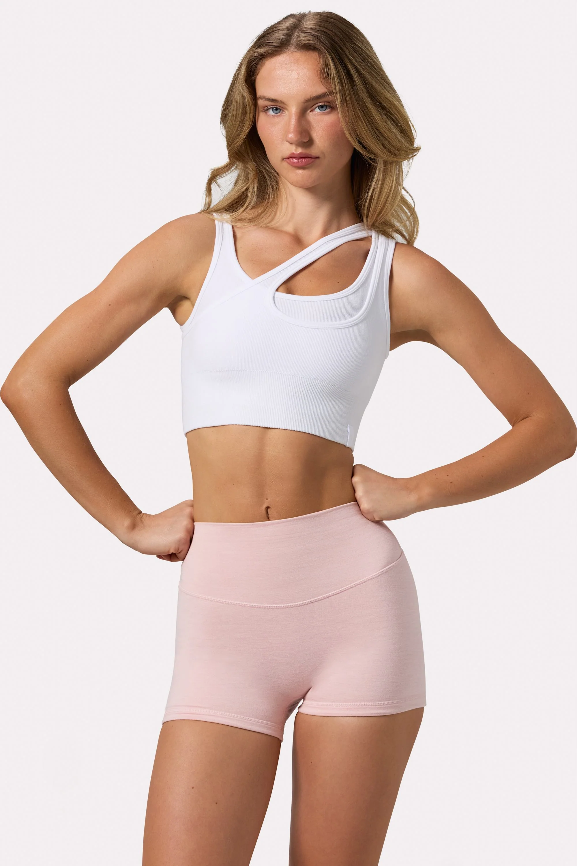 Prestigious Seamless Soft Rib Asymmetric Sports Bra in White Efficient