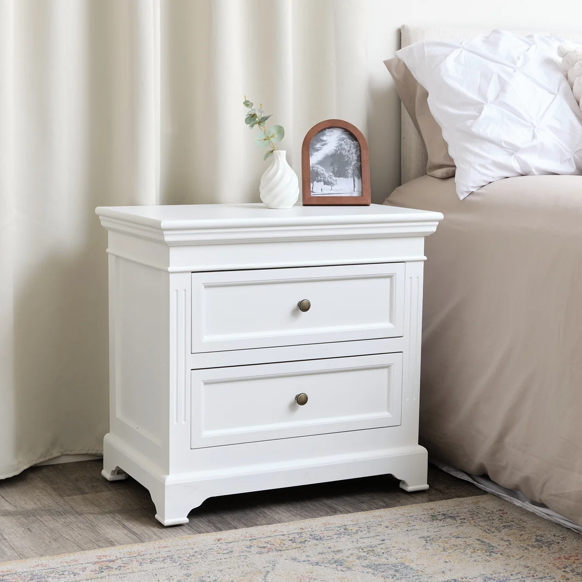 Prestigious Large White Two Drawer Bedside Table – Daventry White Range Original