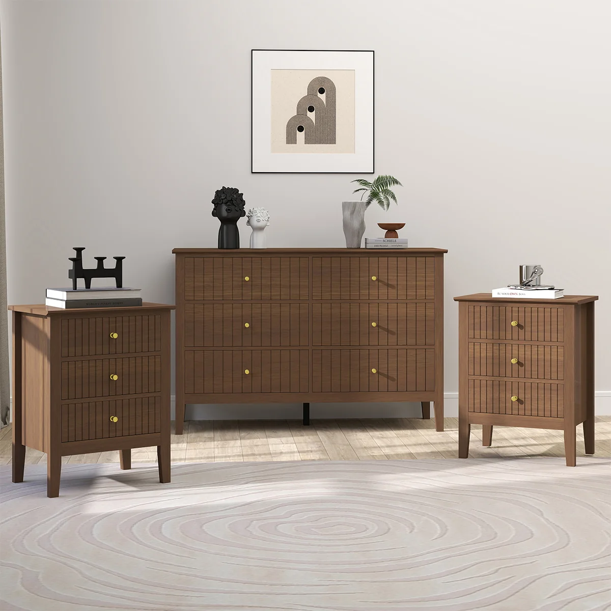 Premium Material Large Chest of Drawers and Pair of Bedside Tables – Hales Dark Wood Range Long-Lasting