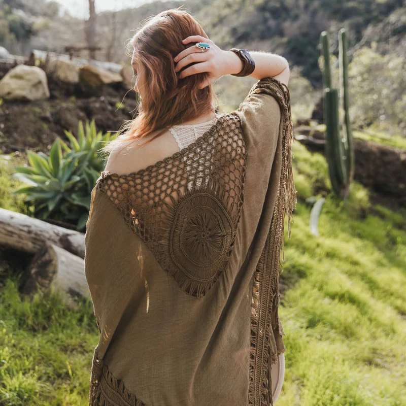 Elegant Bohemian Kimono Tassel with Crochet Design Safe