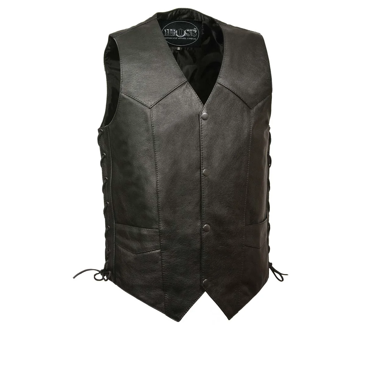 Official M-Boss Motorcycle Apparel BOS13515 Men s Black Leather Classic Western Style Motorcycle Rider Vest with Side Laces Casual