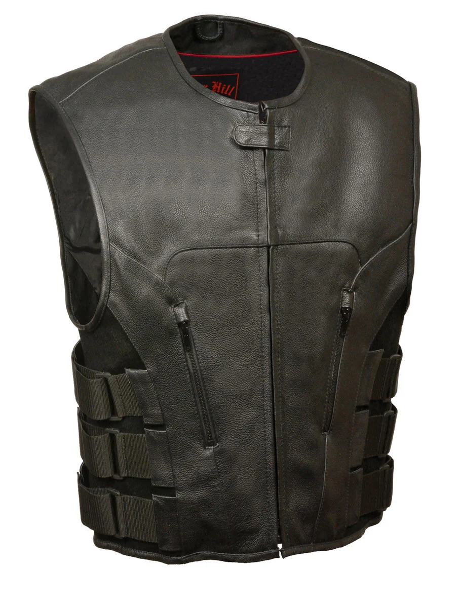 Refined Biker Hill BAM3500 Men’s ‘Swat’ Style Motorcycle Leather Vest Crafted