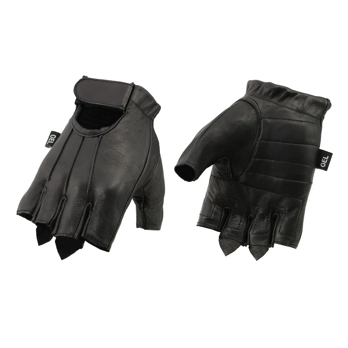 Superior M Boss Motorcycle Apparel BOS37563 Men’s Black Welted Gel Palm Leather Fingerless Gloves Breathable