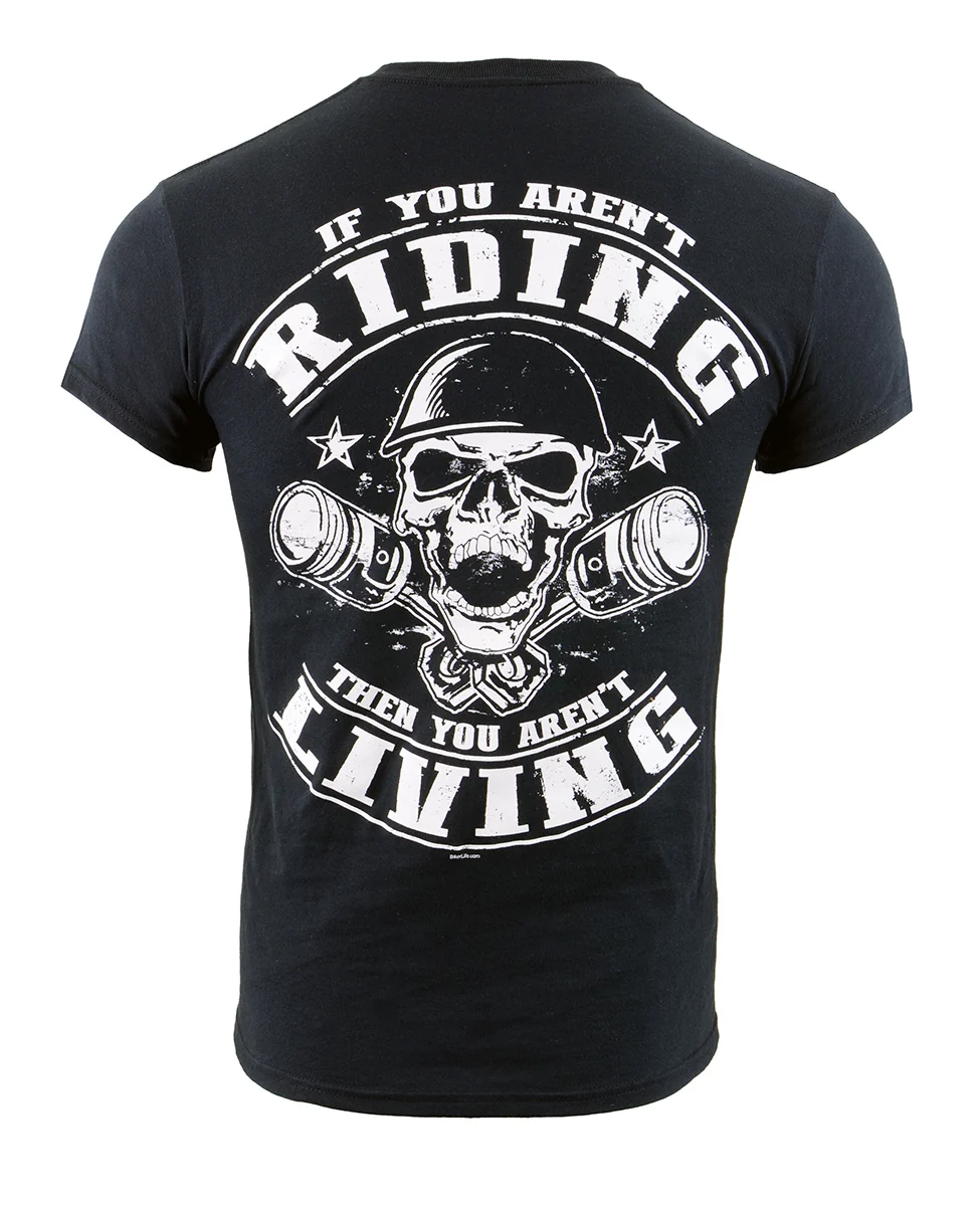 Sustainable Biker Clothing Co. BCC116008 Men’s Black ‘Riding Living’ Motorcycle Cotton Skull T-Shirt Reliable