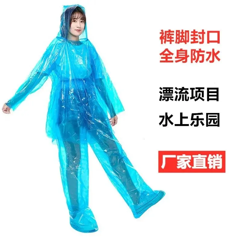 Eco-Friendly Single-Use PE Split Raincoat and Pants Set - Disposable Outdoor Rainwear for Men and Women Trendy