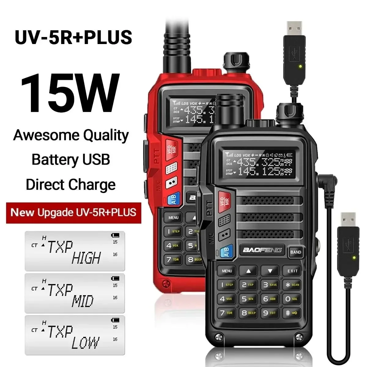 Original Design 15W UV-5R Plus UHF VHF Tri-Power Walkie Talkie Original