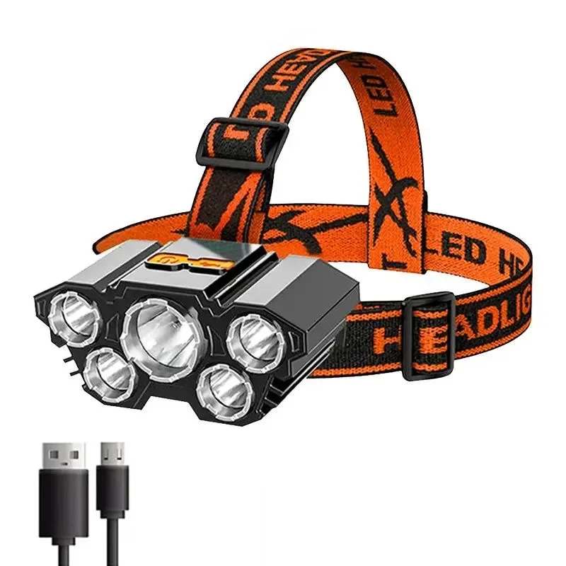 Sustainable 5 LED Headlamp Rechargeable with Built in 18650 Battery Strong Light Headlight Camping Adventure Fishing Head Light Flashlight Proven