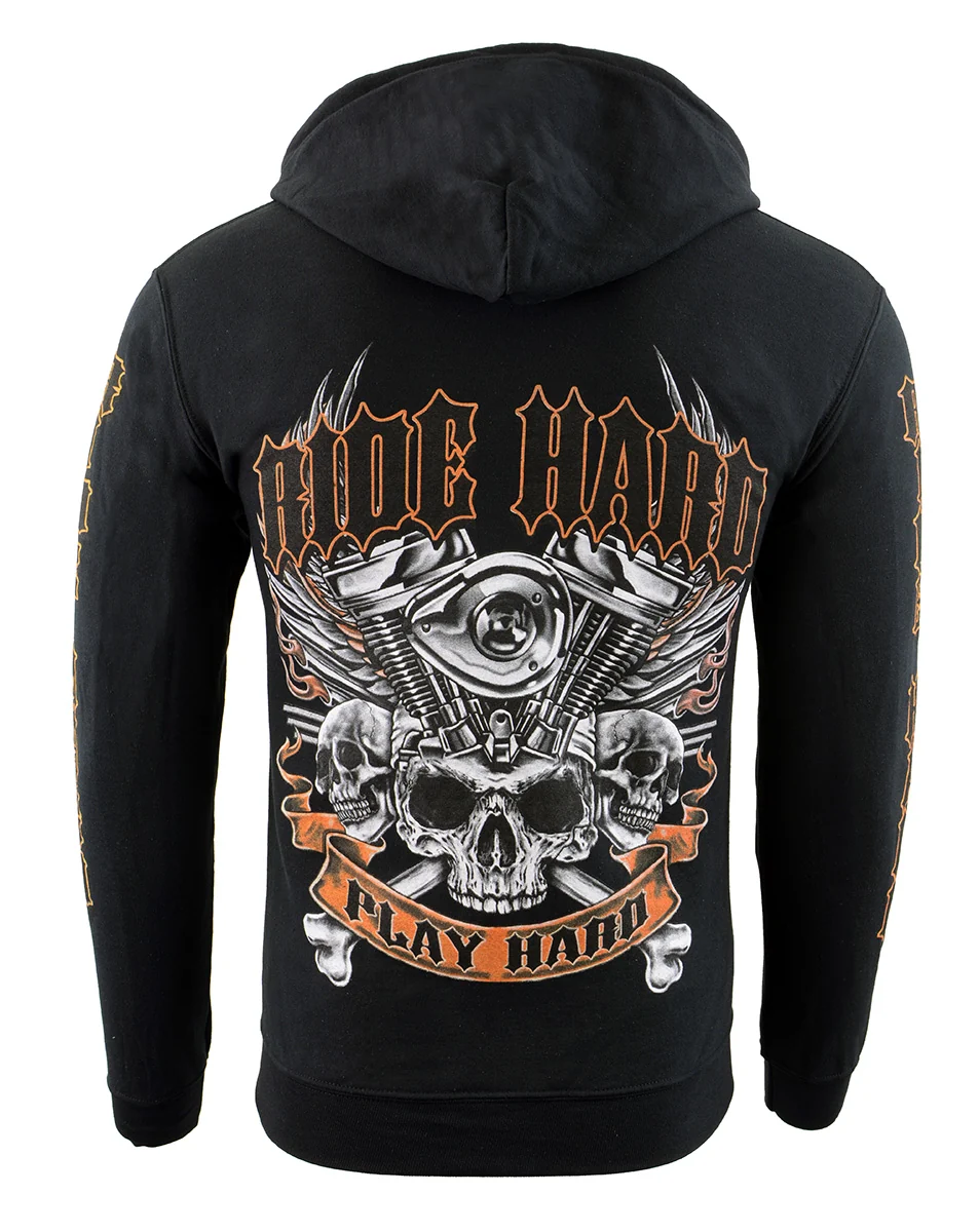Clean Biker Clothing Co. BCC118003 Men’s Black ‘Ride Hard-Play Hard’ Motorcycle Hoodie Dependable