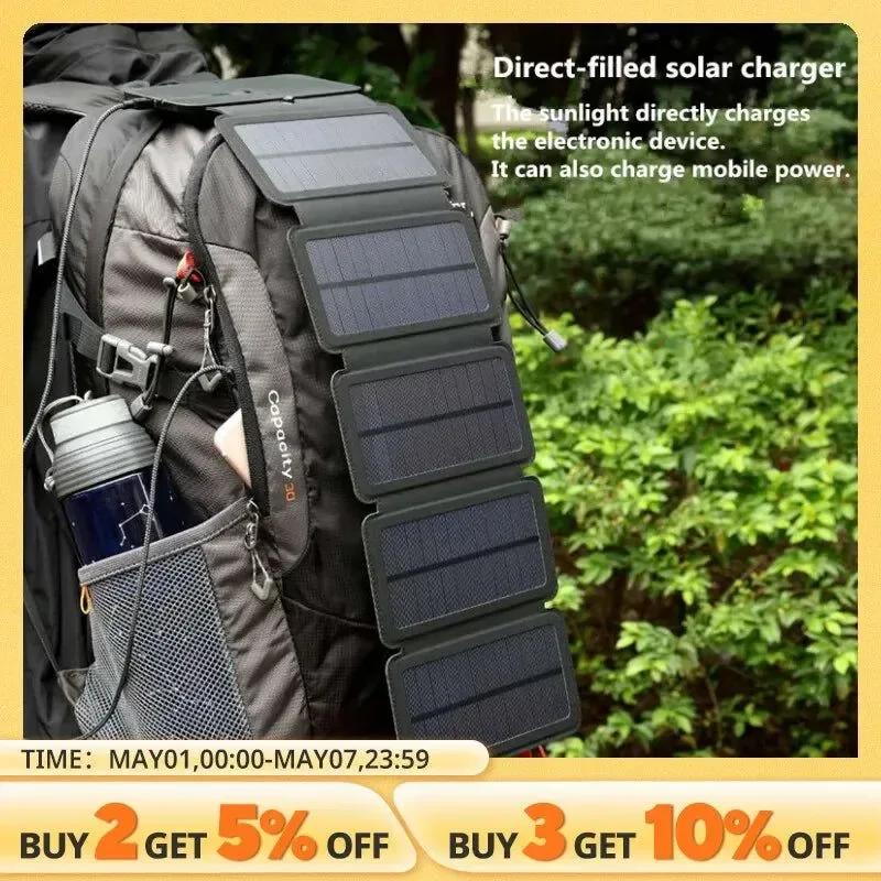 Breathable Outdoor Multifunctional Portable Solar Charging Panel Foldable 5V 1A USB Output Device Camping Tool High Power Output Natural