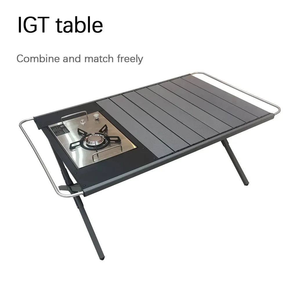 Pure Outdoor Aluminum Alloy IGT Table – Portable Telescopic Camping Table with Gas Stove and Teaism Tray Enhanced