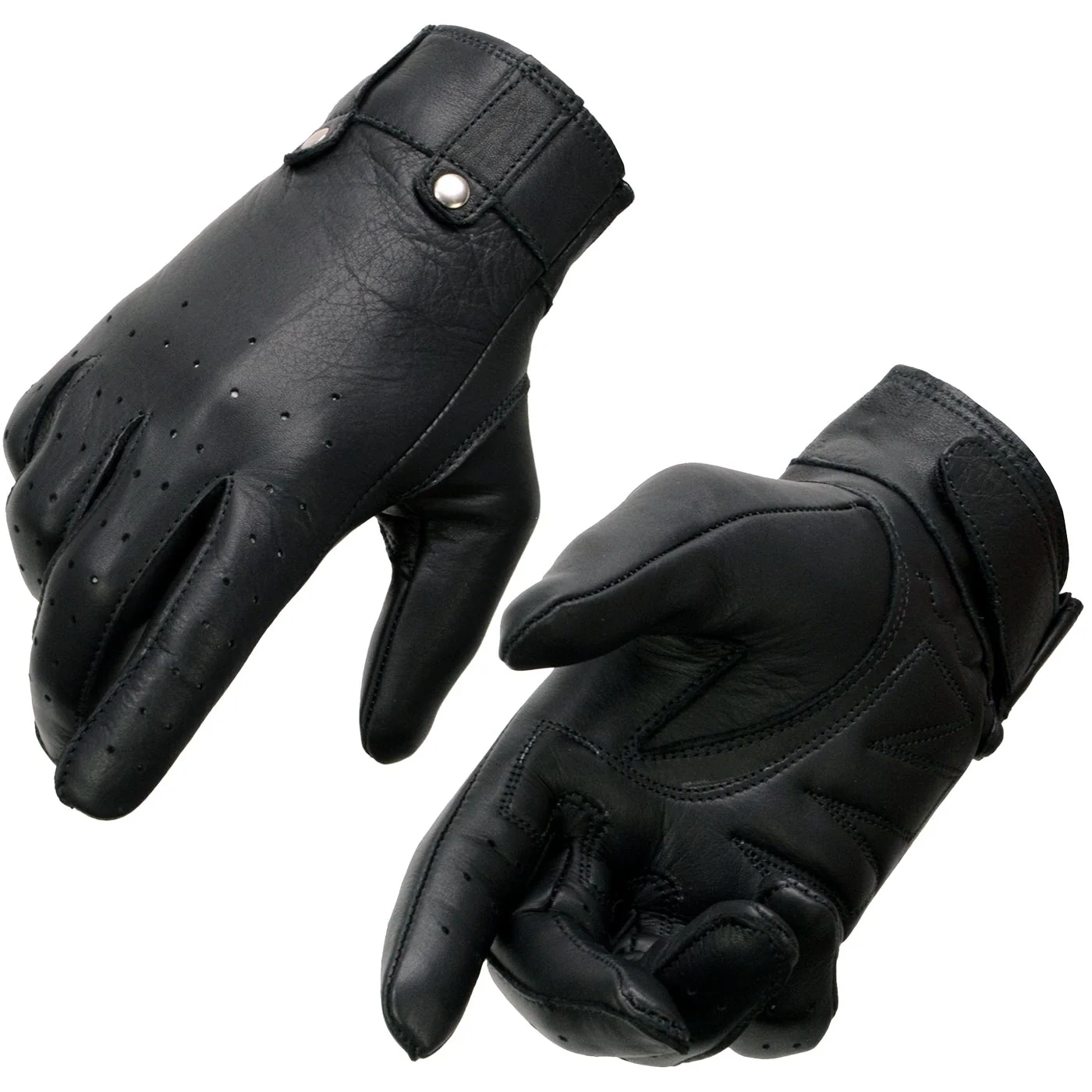Genuine Milwaukee Leather MG7710 Women’s Black Perforated Leather Gel Palm Lightweight Motorcycle Hand Gloves W Wrist Loops Comfortable