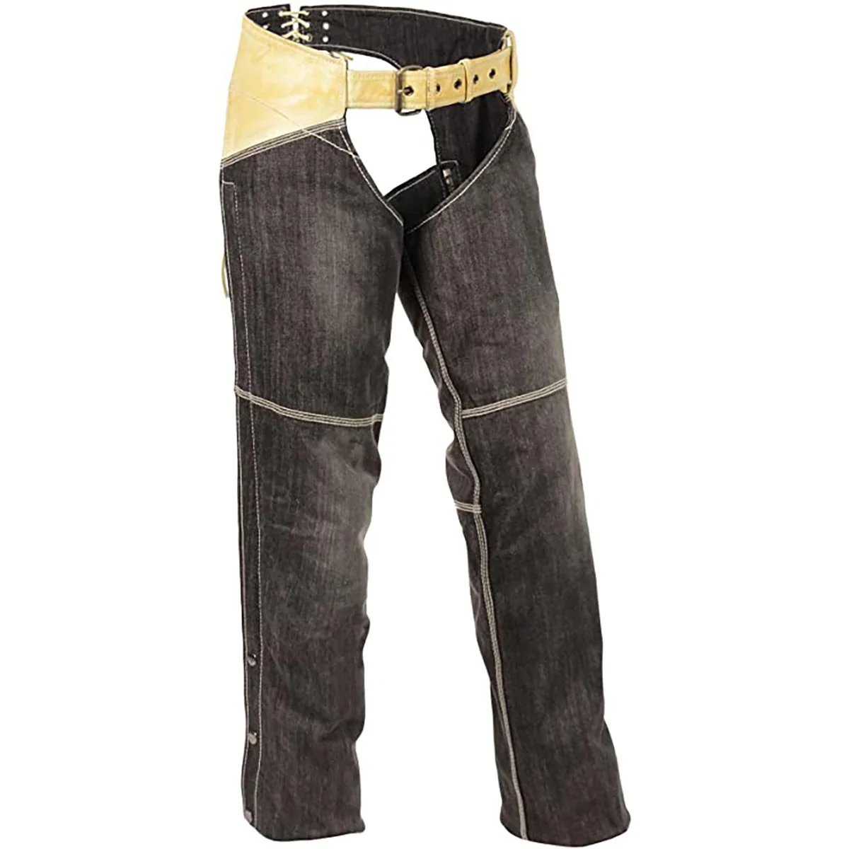 Contemporary Milwaukee Leather MDL6905 Women’s Two Tone Black and Beige Denim and Leather Chaps with Two Front Pockets Durable