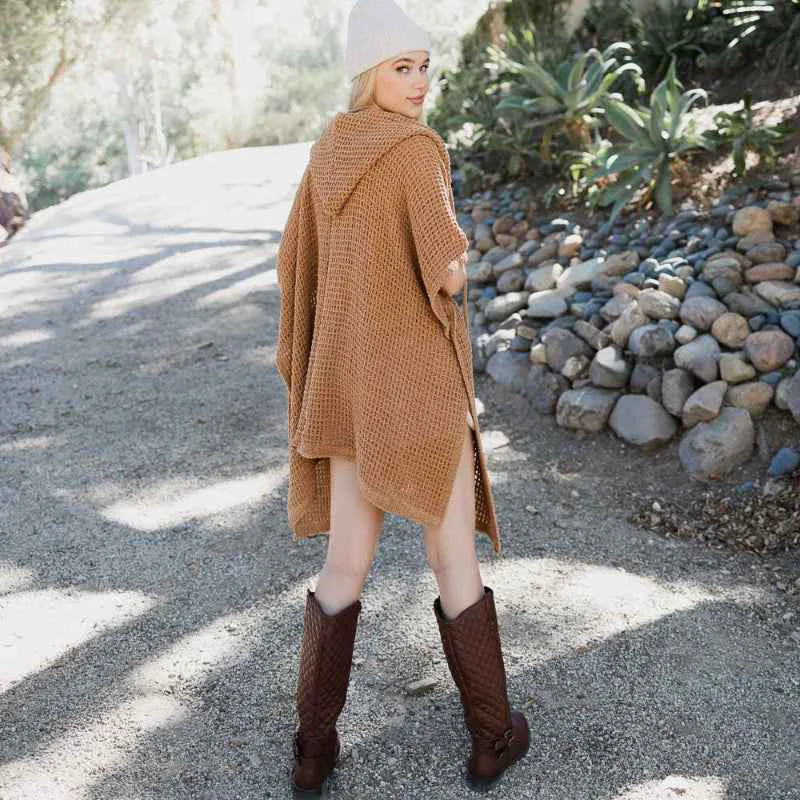 Long-Lasting Waffle Hooded Ruana Artisan