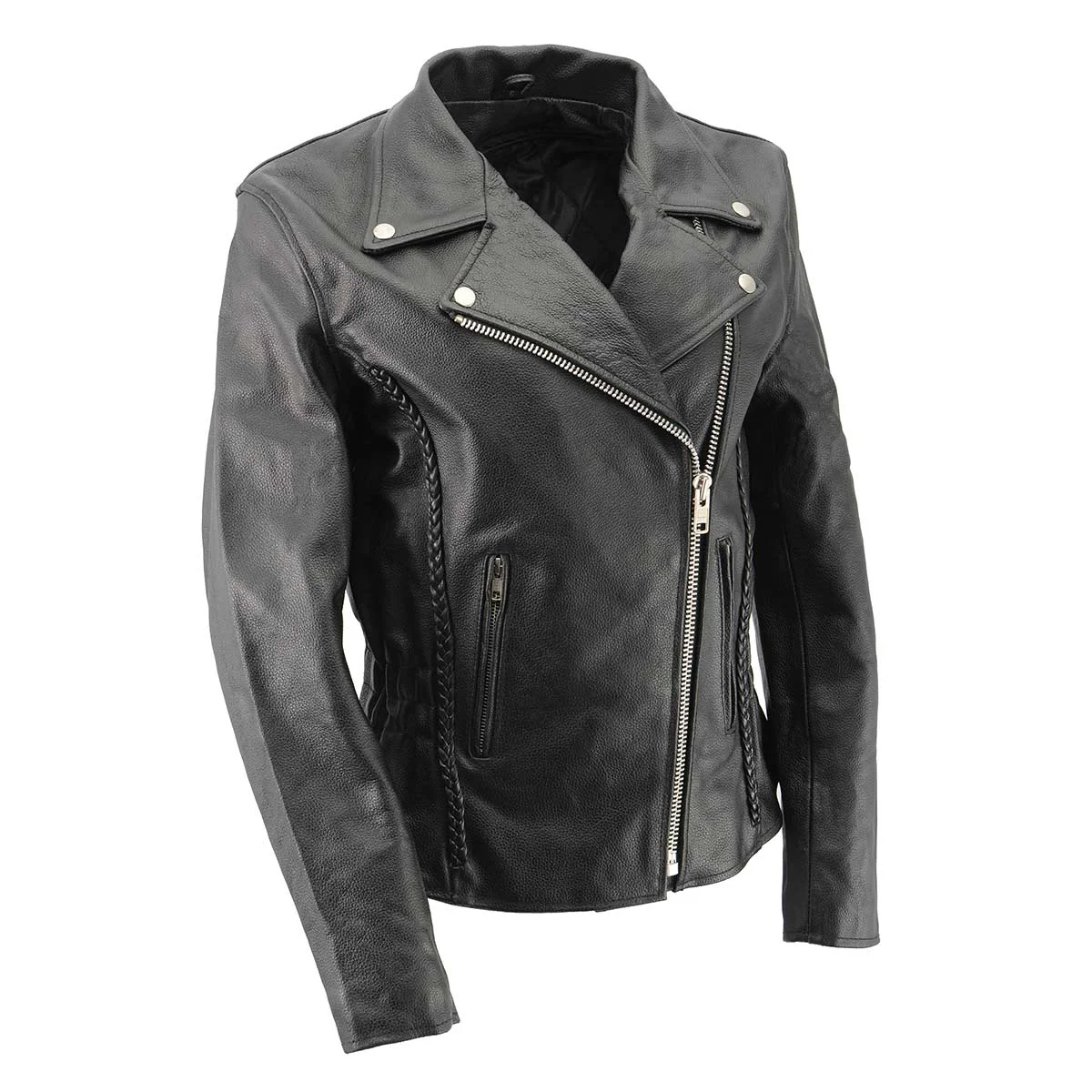 Minimalist Milwaukee Leather SH7013 Women’s Black ‘Braided’ Motorcycle Leather Jacket Versatile