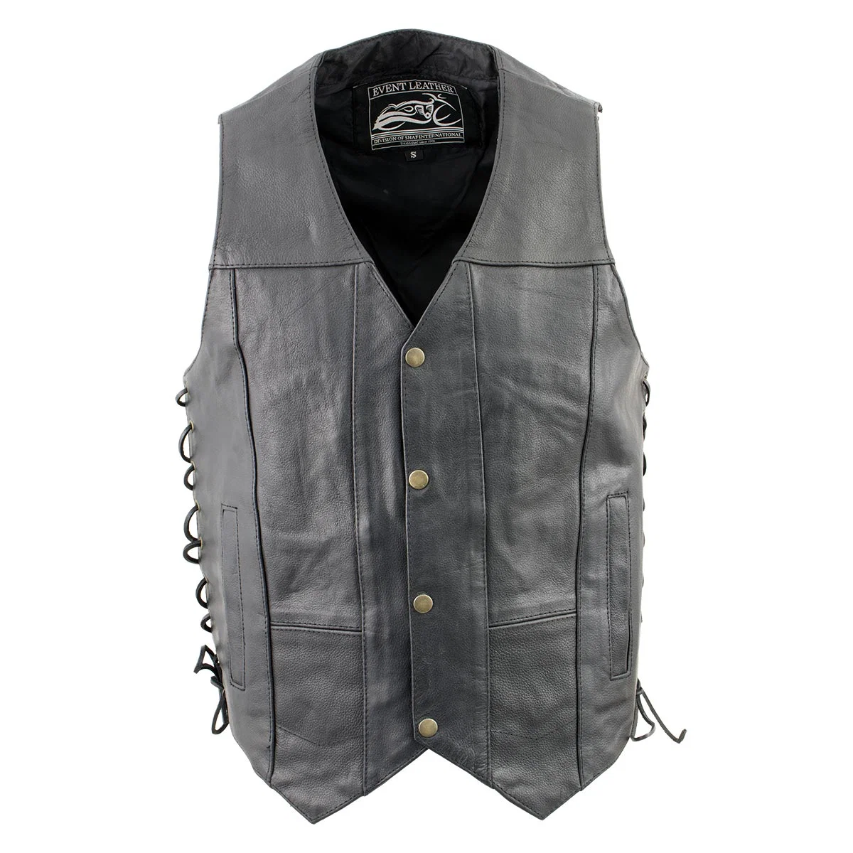 Expertly Made Event Leather XS5390 Men’s 10 Pocket Black Classic Side Lace Leather Vest Long-Lasting