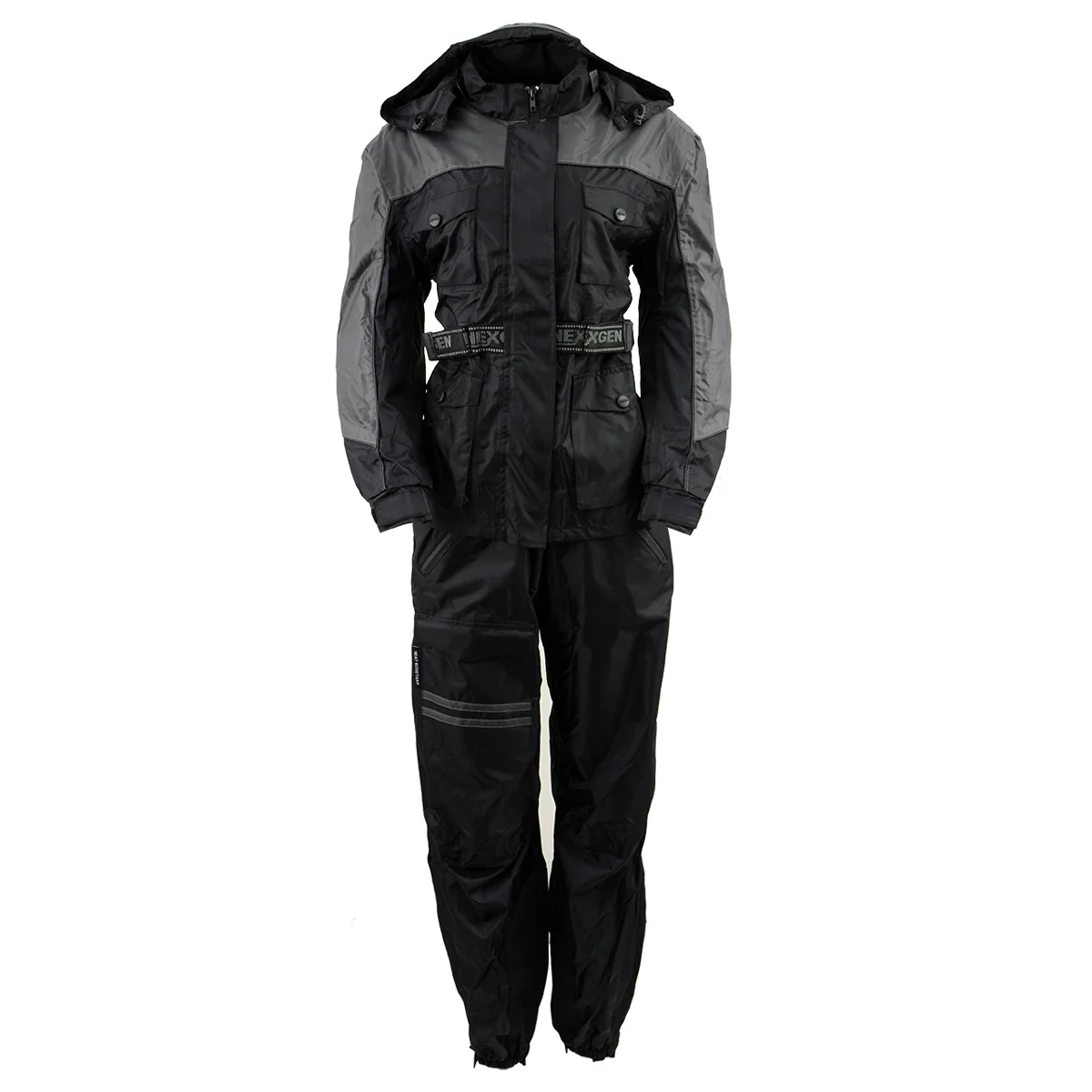 Effective NexGen Ladies SH204901 Black and Grey Armored and Hooded Water Proof Rain Suit Comfortable