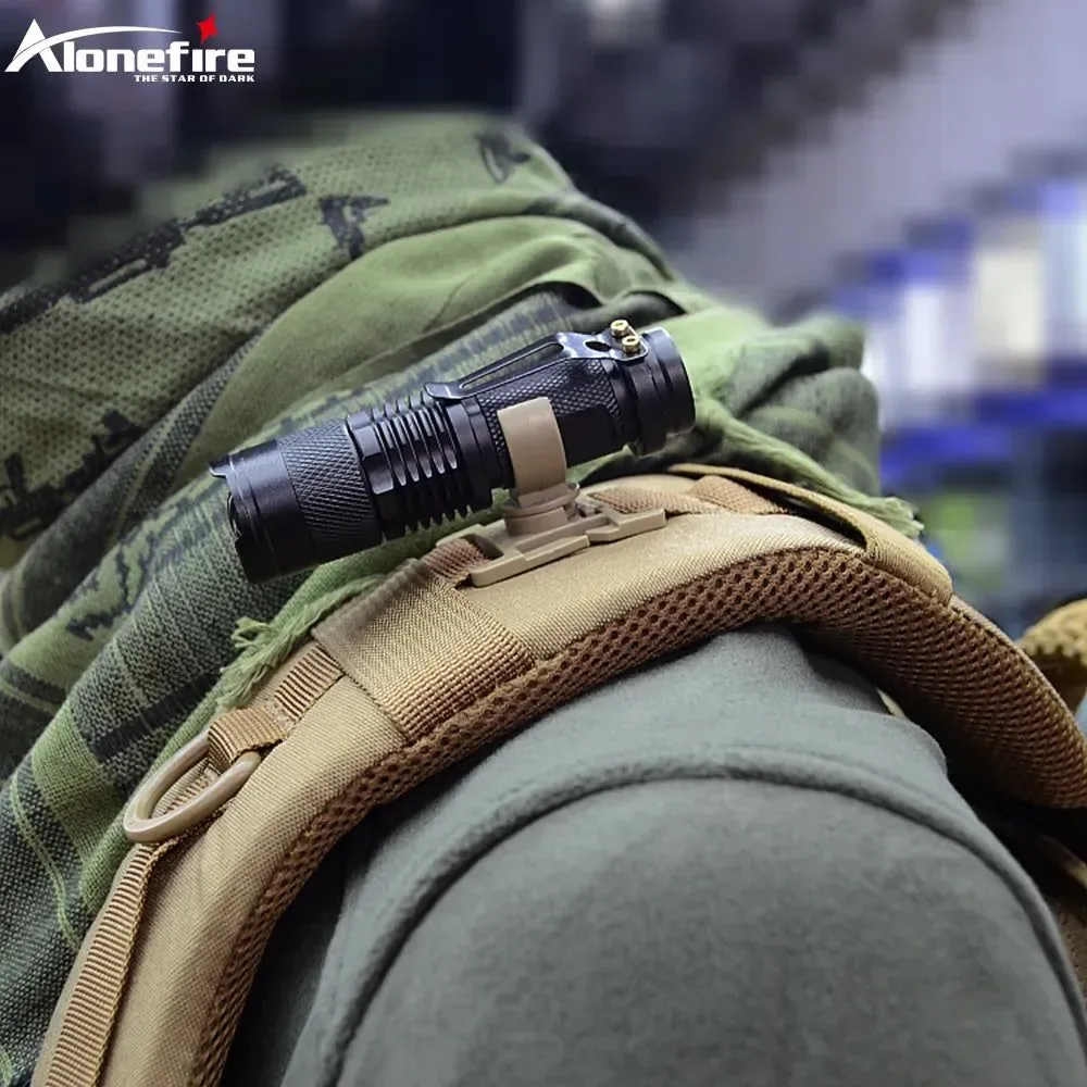 Premium 360° Swivel Flashlight Holder – Universal Backpack Lamp Clip for Hiking Climbing Clean