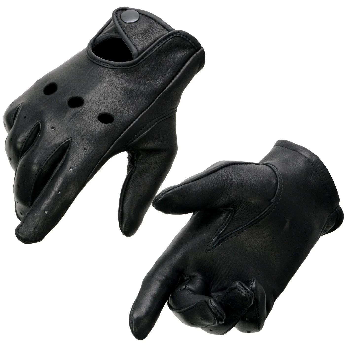 Long-Lasting Milwaukee Leather MG7720 Women’s Black Perforated Deer Skin Leather Motorcycle Gloves w Breathable Open Knuckle Smart