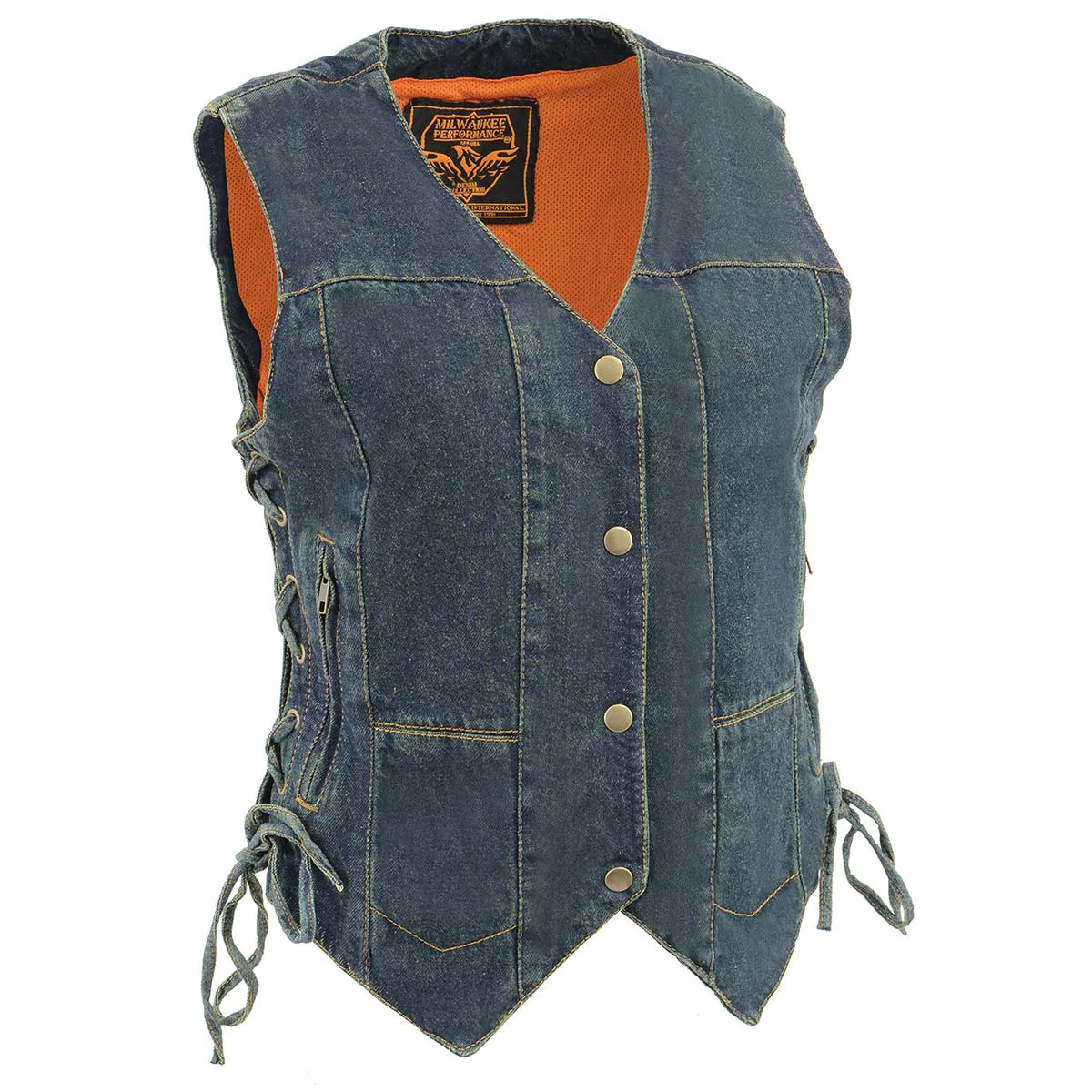User-Friendly Milwaukee Leather MDL4020 Women’s Classic Blue 6 Pocket Side Lace Denim Vest Unique