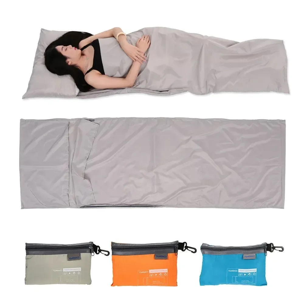 Organic Portable Outdoor Camping Sleeping Bag Liner with Pillowcase – Lightweight I for Business Trips Hotels Solid