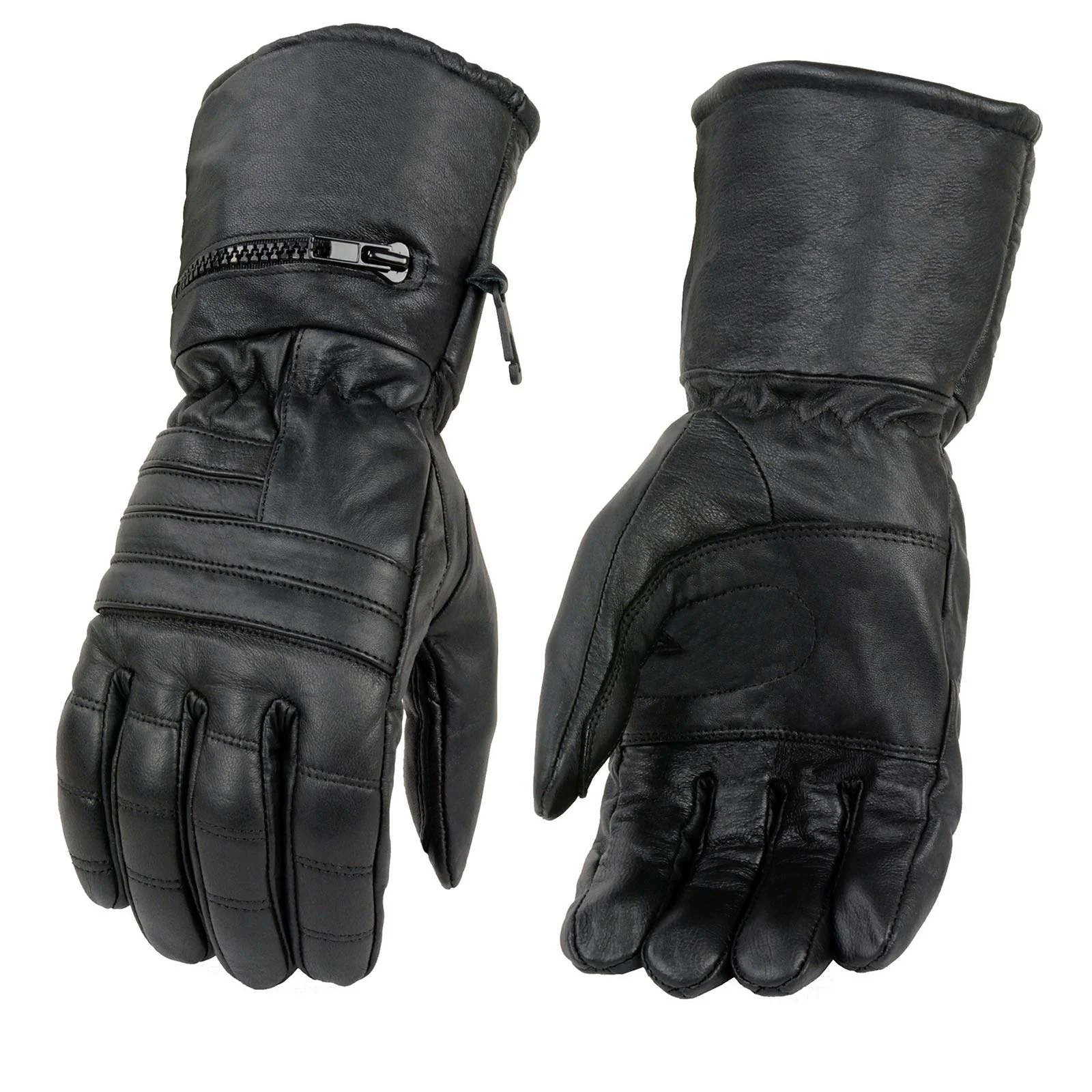 Powerful Milwaukee Leather SH230 Men’s Black Leather Warm Lining Gauntlet Motorcycle Hand Gloves W Rain Mitten and Pull-on Closure Breathable