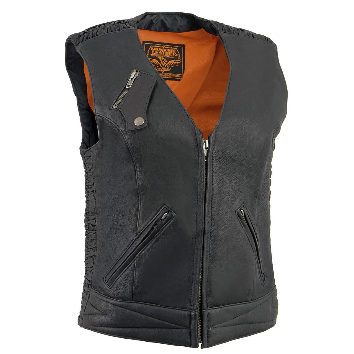 Environmentally Friendly Milwaukee Leather MLL4571 Women’s Black Lightweight Motorcycle Leather Vest w Crinkled Leather Design Responsible
