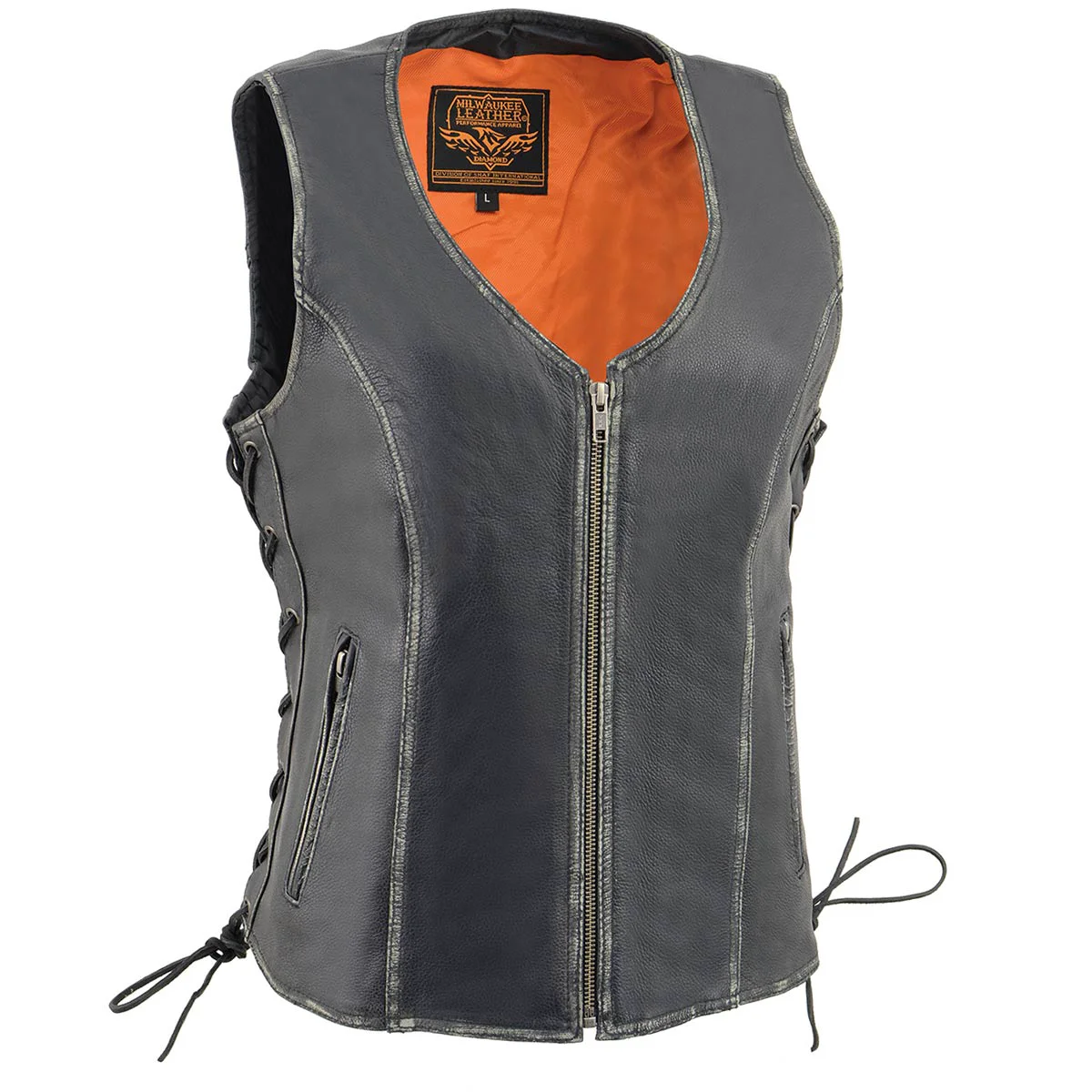 Crafted Milwaukee Leather MLL4517 Women’s Black Leather Vest with Front Zipper Closure Soft