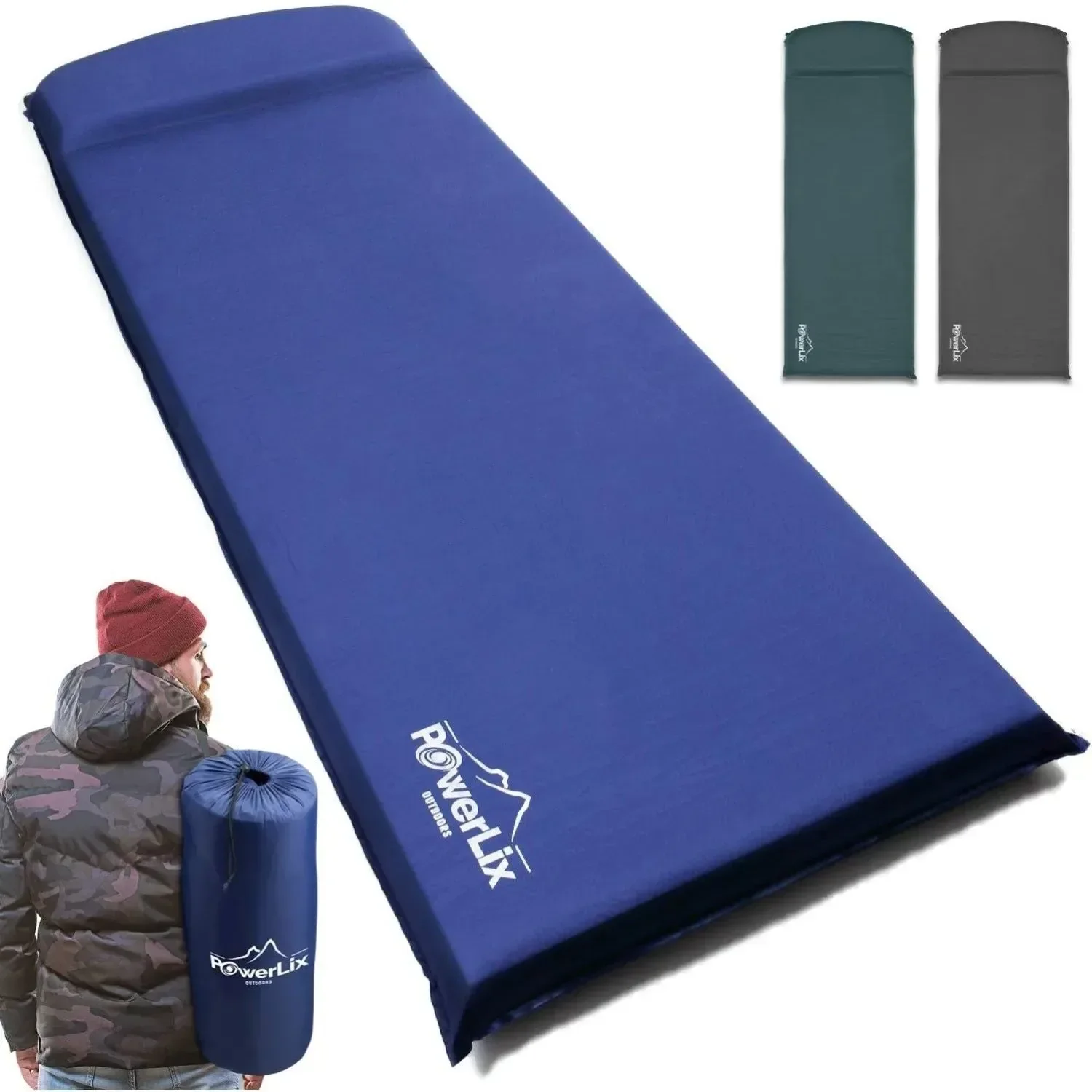 Convenient Powerlix Self-Inflating Sleeping Mat – 3-Inch Insulated Foam Pad for Camping and Backpacking Pure