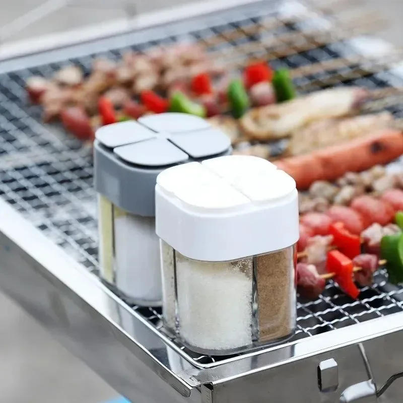 Pure 4 in 1 camping seasoning jar with lid transparent spice dispenser 4 compartment outdoor cooking barbecue salt and pepper shaker SPECIFICATIONS Optimized