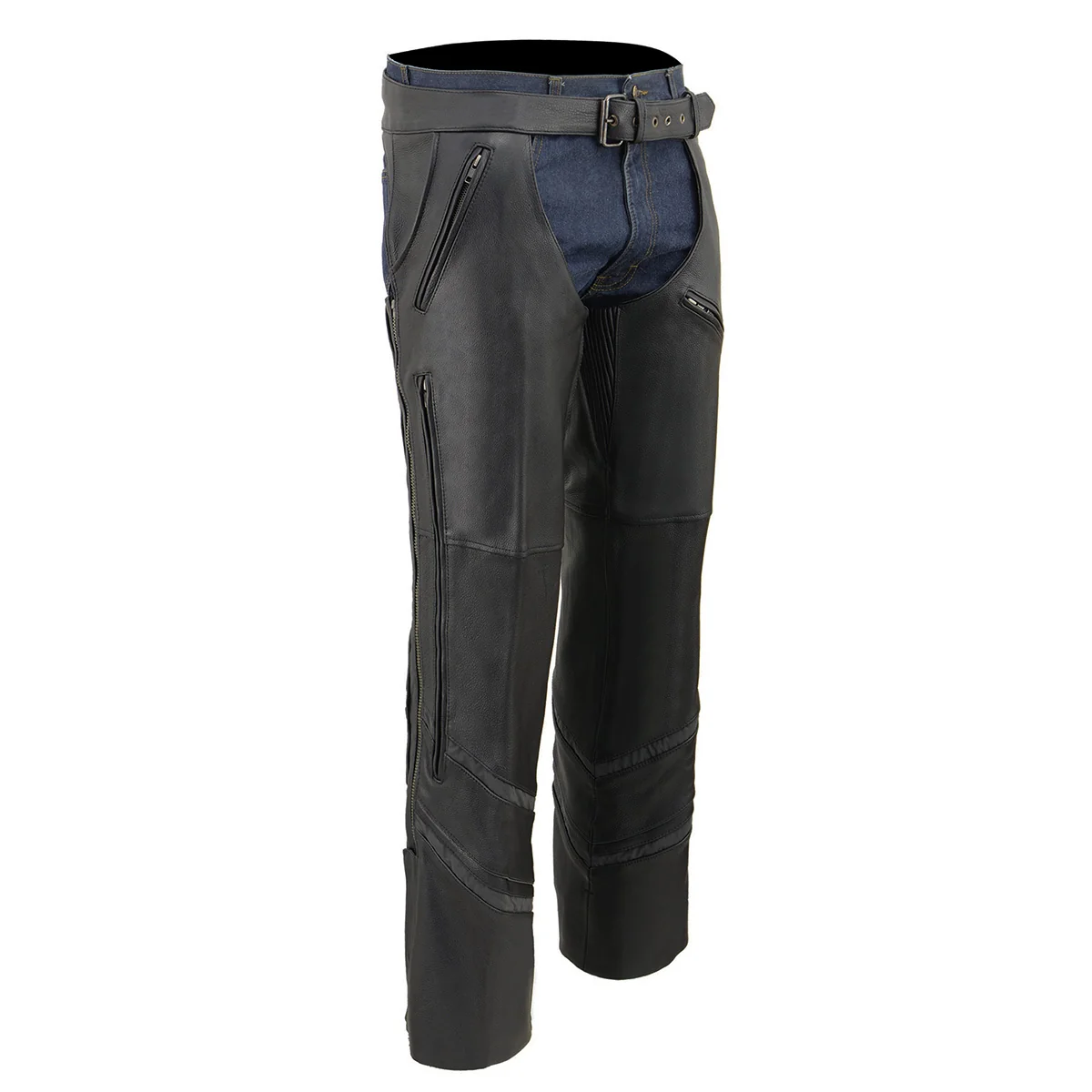 Certified Milwaukee Leather ML1144 Men’s Black Premium Leather Vented Motorcycle Rider Chaps w Reflective Piping Artisan