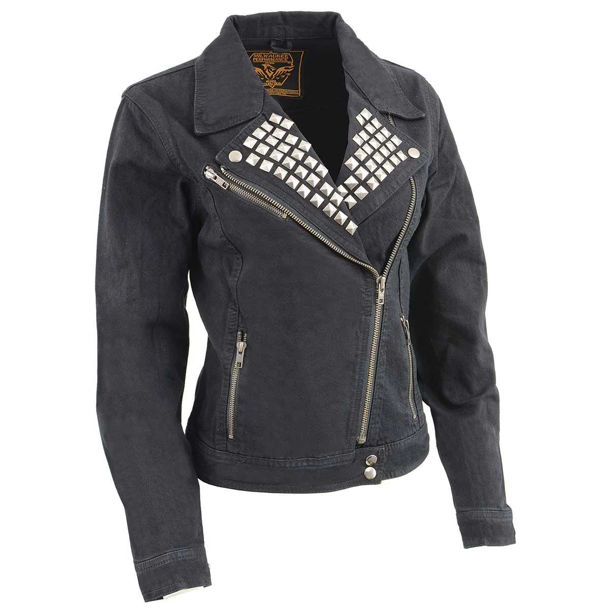 Elite Milwaukee Leather MDL2000 Ladies Black Denim Jacket with Studded Spikes Exclusive