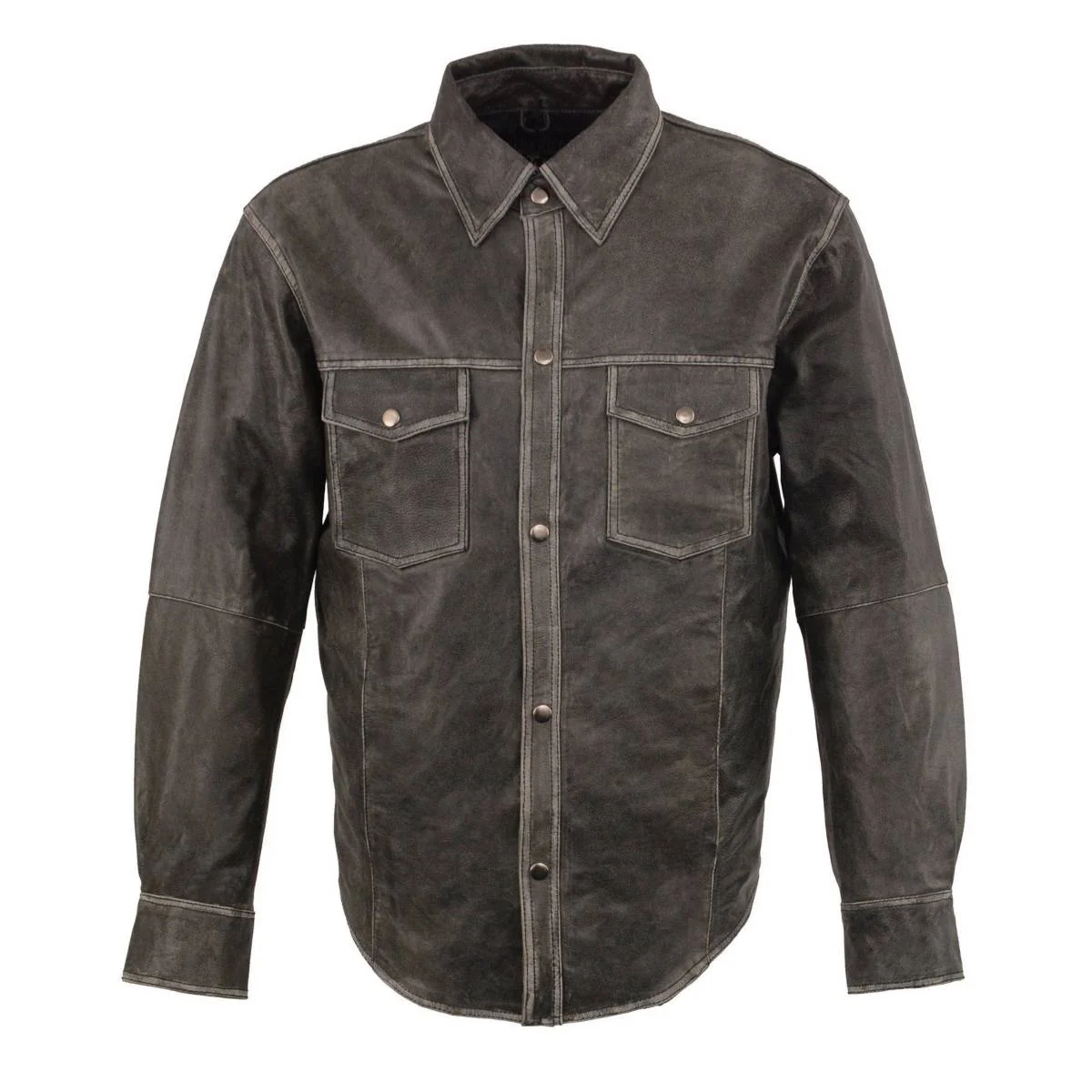 Exceptional Milwaukee Leather MLM1605 Men’s ‘Button Down’ Distressed Grey Lightweight Casual Biker Leather Shirt Fashionable