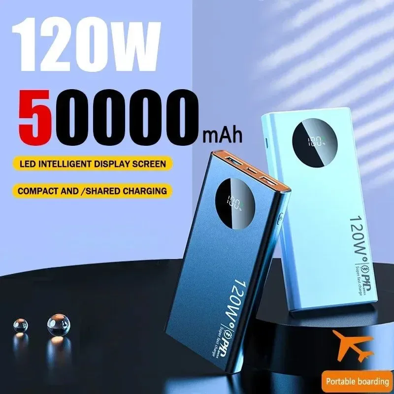 Elite 120W Super Fast Charging 50000mAh Power Bank – High-Capacity Mobile Power External Battery for iPhone Xiaomi Samsung Certified