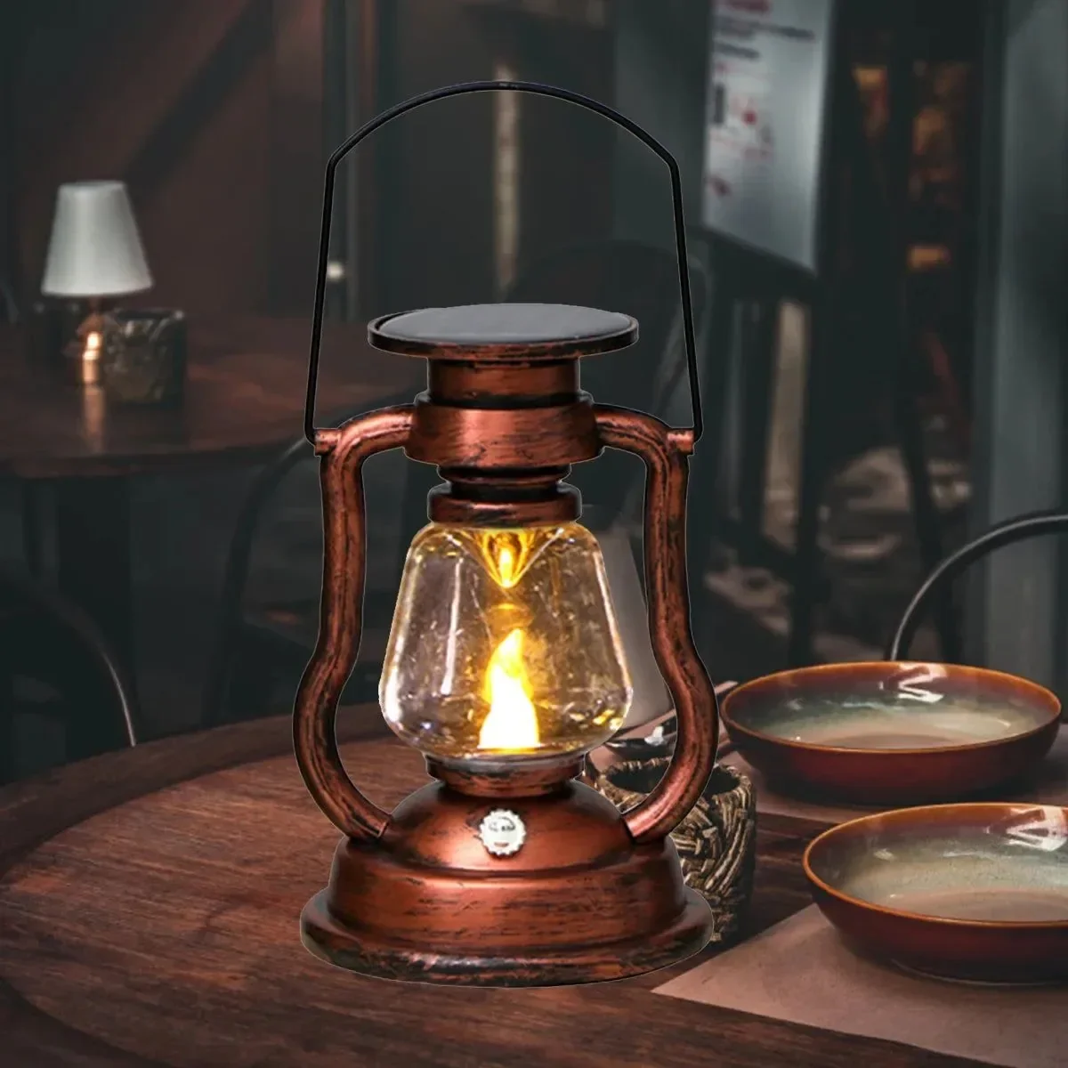 Comfortable LED Solar Retro Oil Lamp – Flameless Vintage Camping Lantern with Solar Charging Artisan
