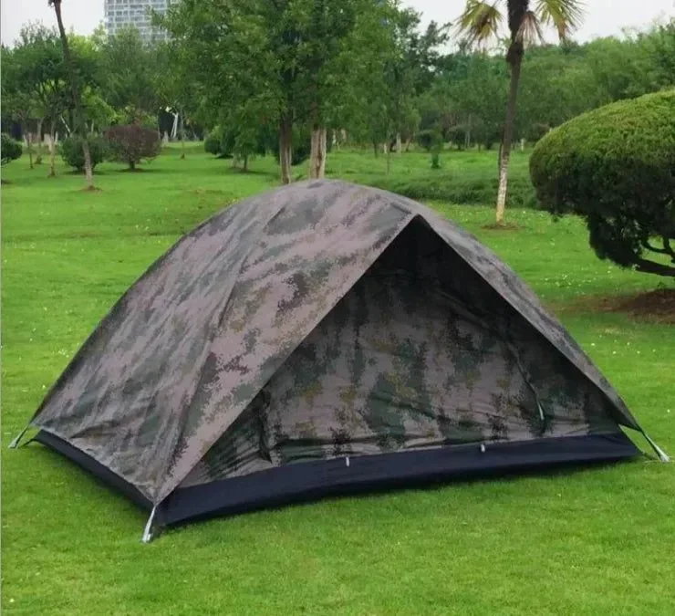 Fine Camouflage 2-Person Four-Season Double Tent – Double Door Outdoor Camping Tent Practical