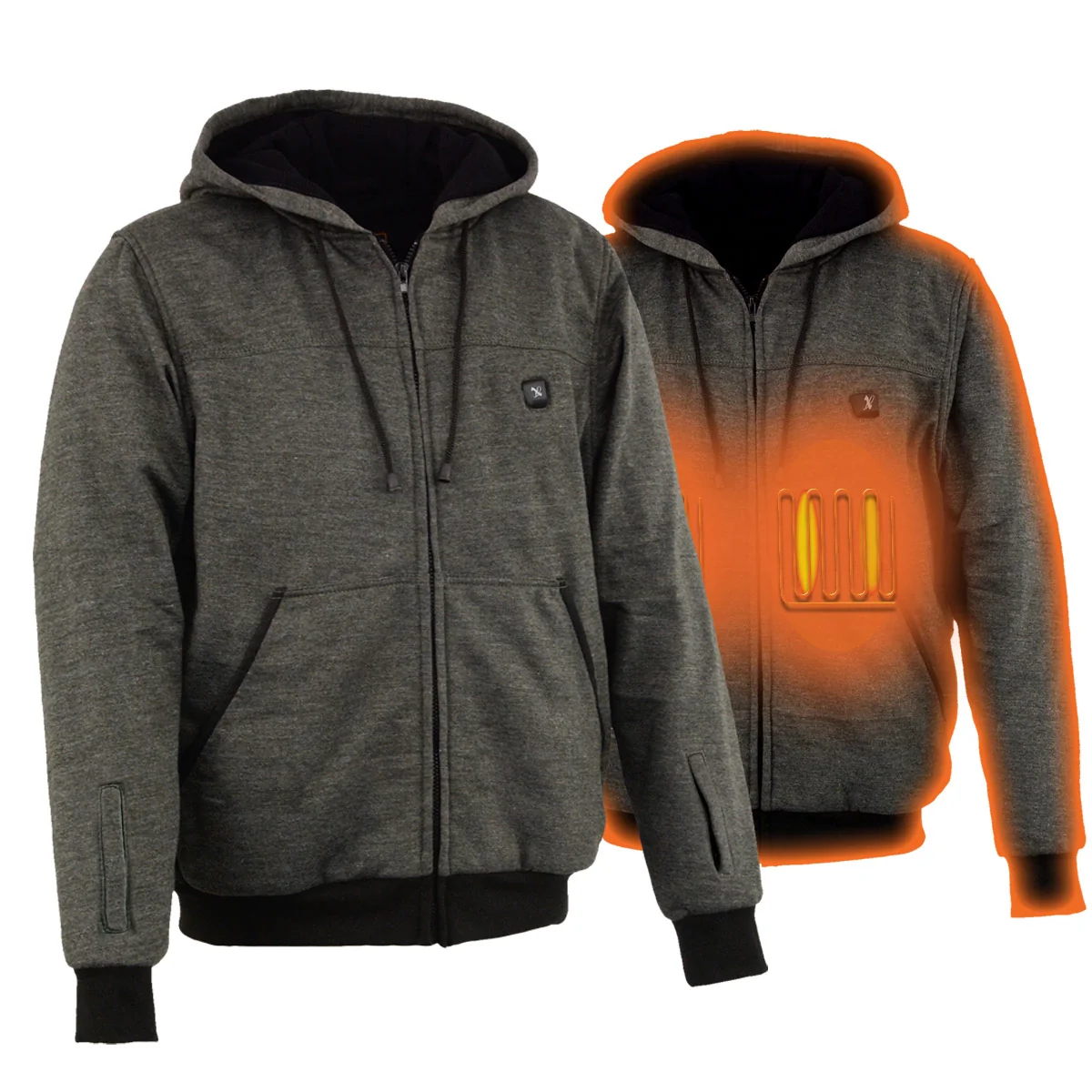 Original Nexgen Heat NXM1717DUAL Men’s Grey Heated Hoodie w Dual Power Technology – Biker Jacket for Winter w Battery Pack User-Friendly