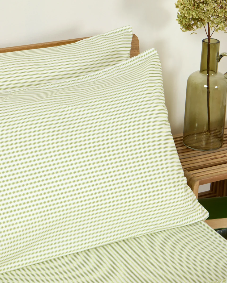 Reusable Foxford Green Ticking Pillowcase Set Convenient