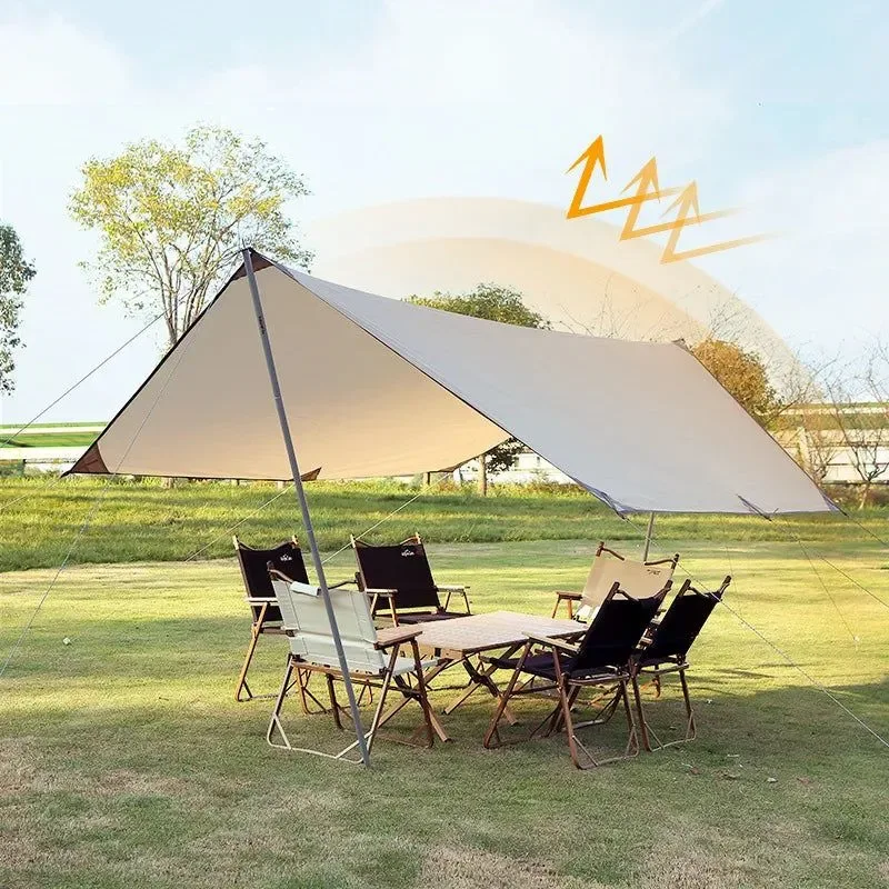 Official Large Hexagon Camping Canvas Tarp Tent for Beach and Picnic Sun Shade Natural