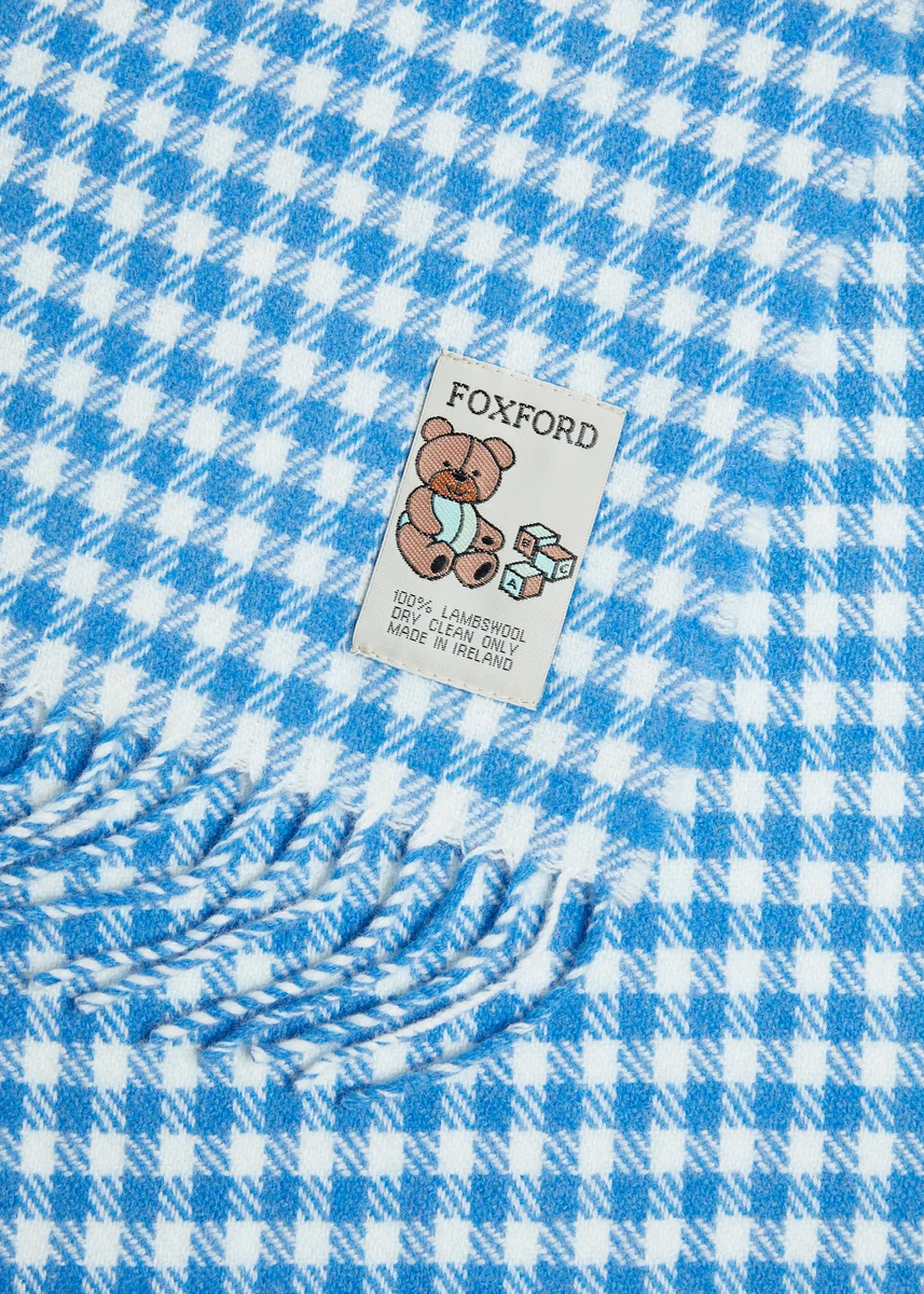 Quality Foxford Blue Gingham Lambswool Baby Blanket Carefully Designed