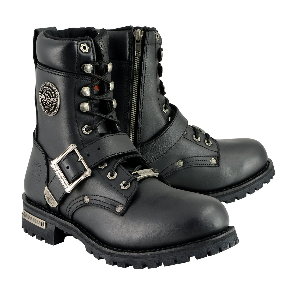 Efficient Milwaukee Leather MBM101W Men’s Black Leather Wide-Width Lace-Up Engineer Motorcycle Boots w Side Zipper Entry Exclusive