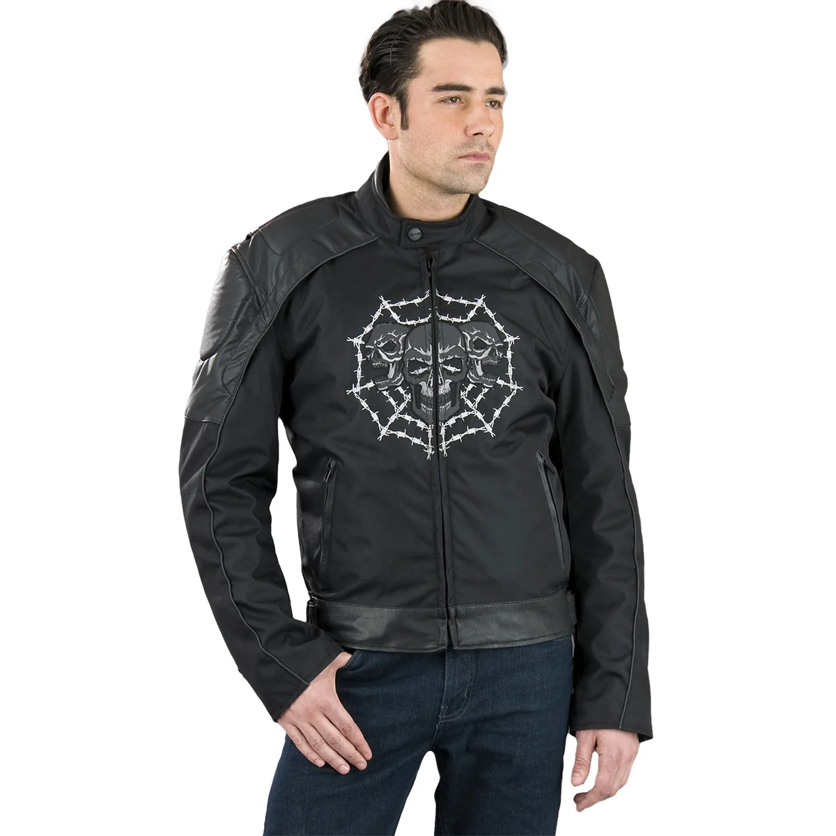 Detailed Milwaukee Leather SH1963 Men’s Black ‘Glow In The Dark Skull’ Textile Motorcycle Jacket Trendy