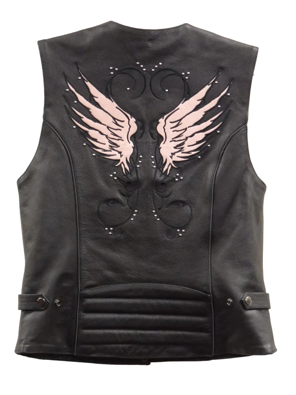 Excellent Milwaukee Leather XS1293 Ladies Winged Black and Pink Studded Leather Vest Sustainable
