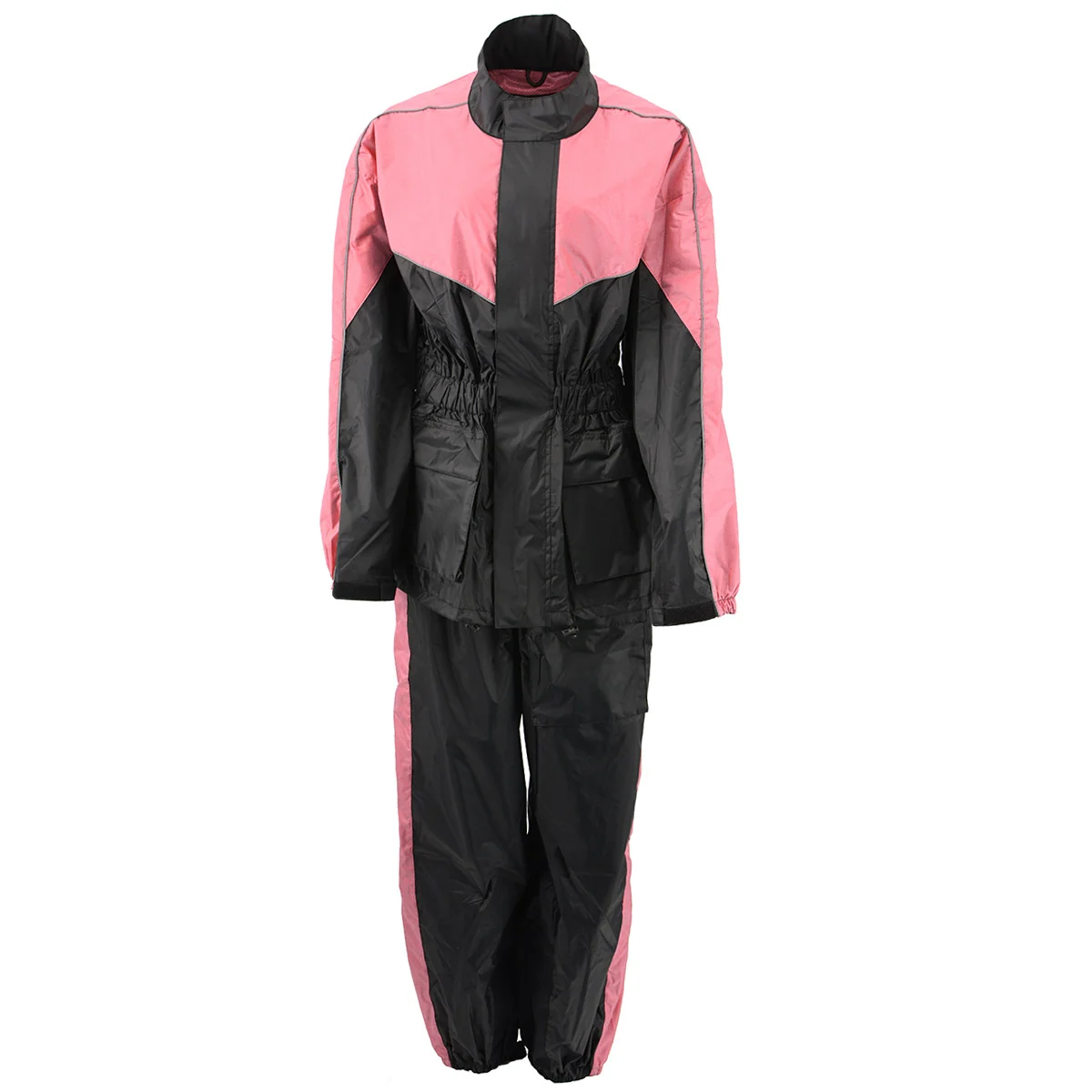 Convenient NexGen Ladies XS5001 Black and Pink Water Proof Rain Suit with Reflective Piping Stylish